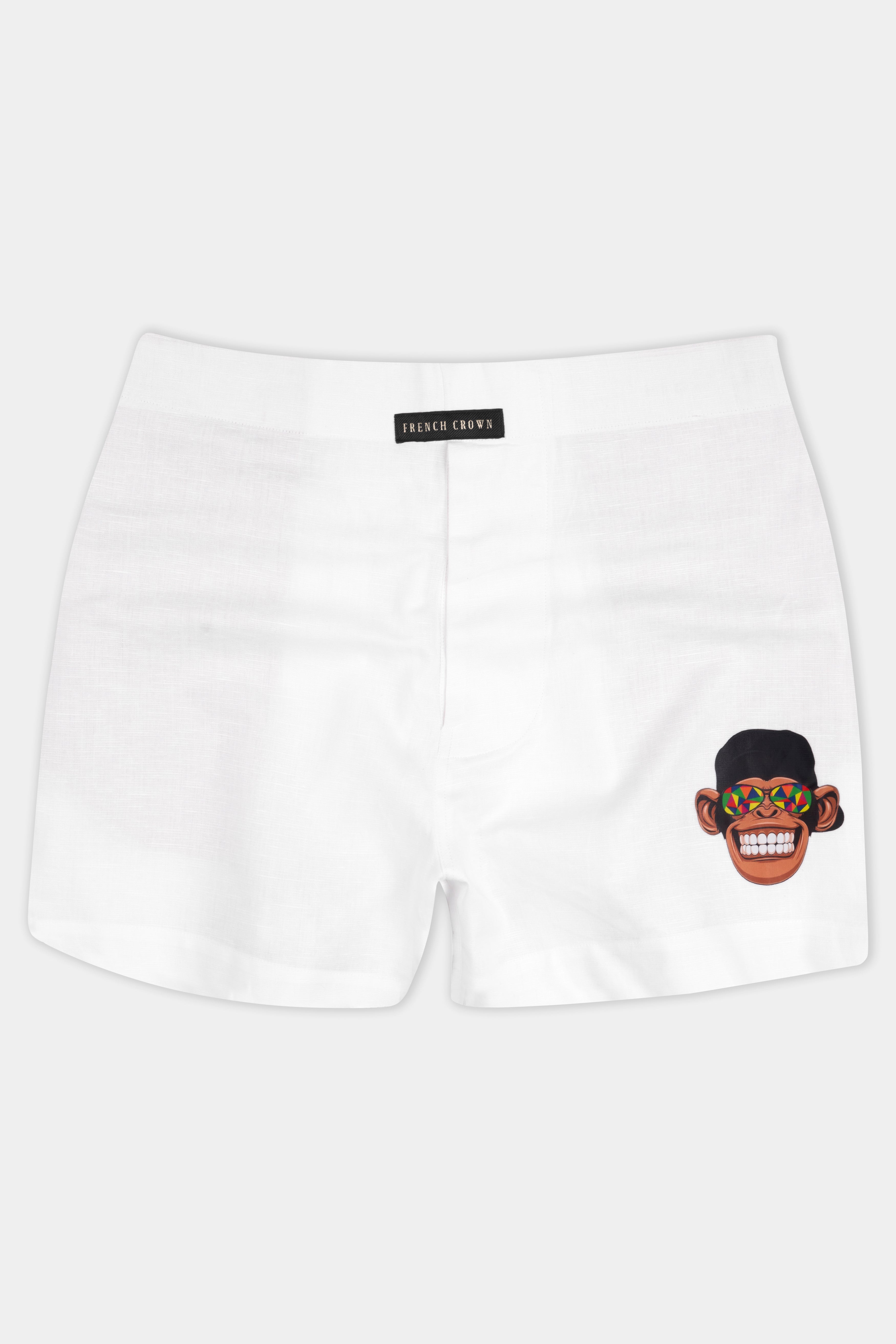 Bright White Funky Monkey Printed Luxurious Linen Boxers BX471-RPRT96-28, BX471-RPRT96-30, BX471-RPRT96-32, BX471-RPRT96-34, BX471-RPRT96-36, BX471-RPRT96-38, BX471-RPRT96-40, BX471-RPRT96-42, BX471-RPRT96-44