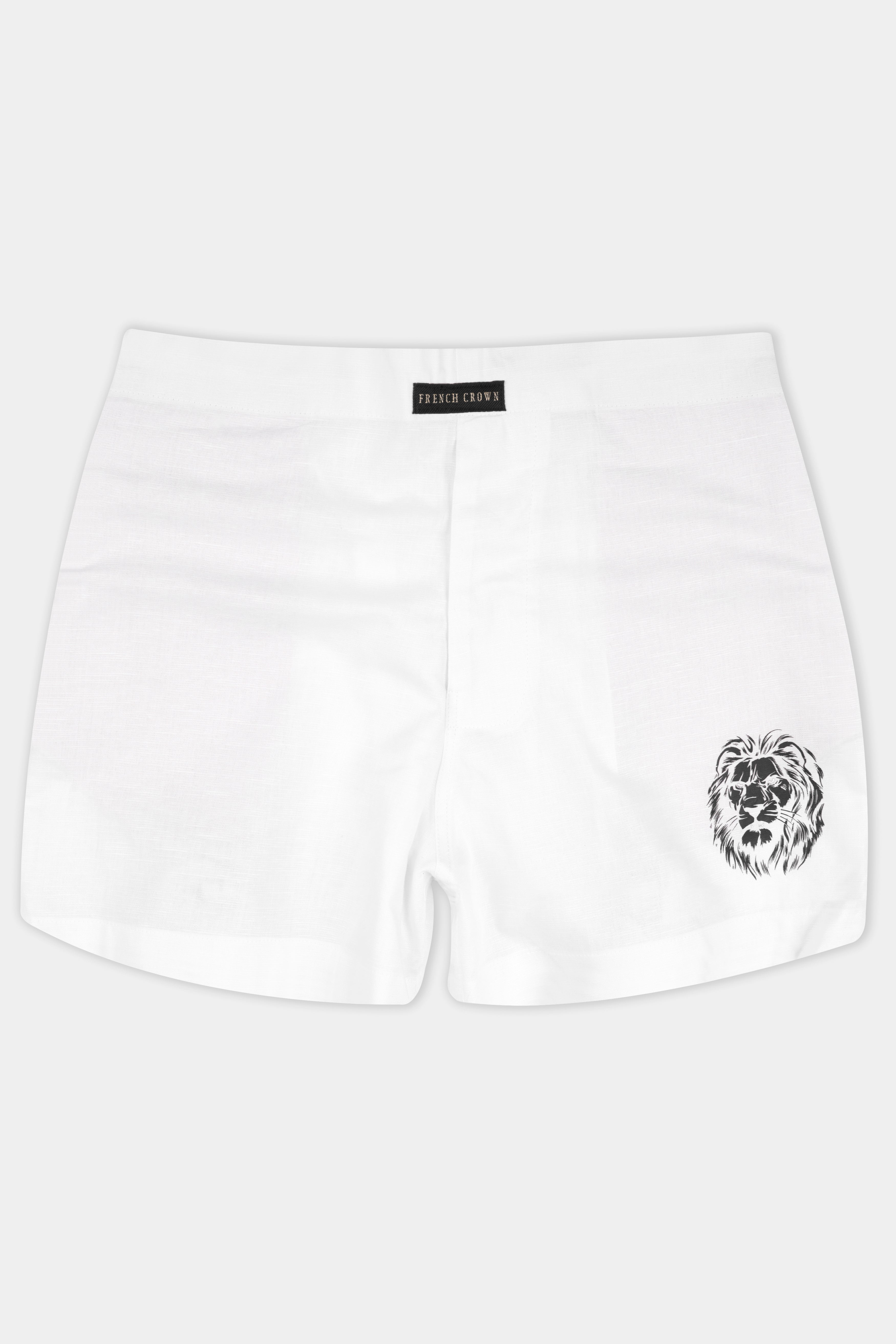 Bright White Lion Printed Luxurious Linen Boxers BX471-RPRT97-28, BX471-RPRT97-30, BX471-RPRT97-32, BX471-RPRT97-34, BX471-RPRT97-36, BX471-RPRT97-38, BX471-RPRT97-40, BX471-RPRT97-42, BX471-RPRT97-44