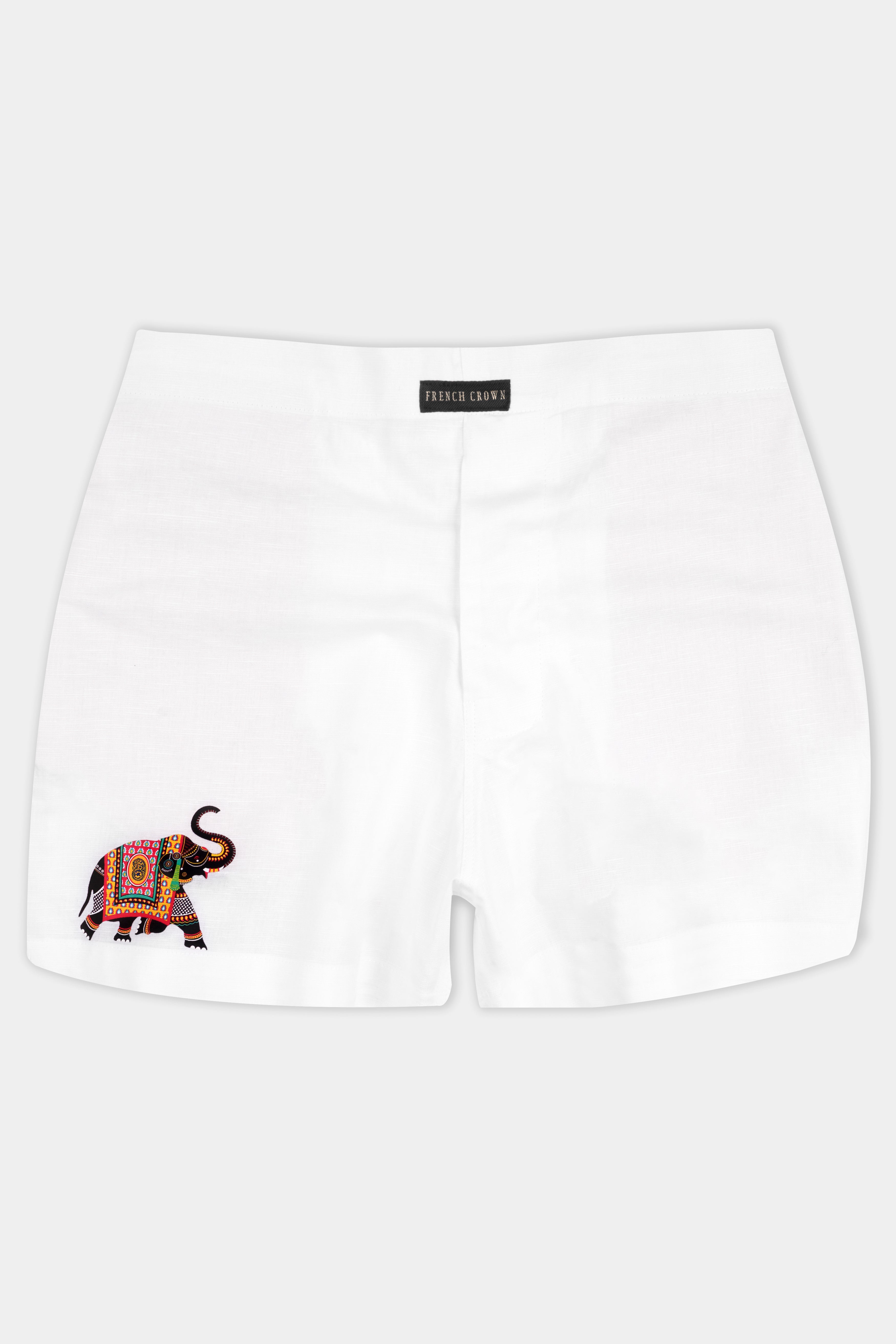 Bright White Elephant Printed Luxurious Linen Boxers BX471-RPRT99-28, BX471-RPRT99-30, BX471-RPRT99-32, BX471-RPRT99-34, BX471-RPRT99-36, BX471-RPRT99-38, BX471-RPRT99-40, BX471-RPRT99-42, BX471-RPRT99-44