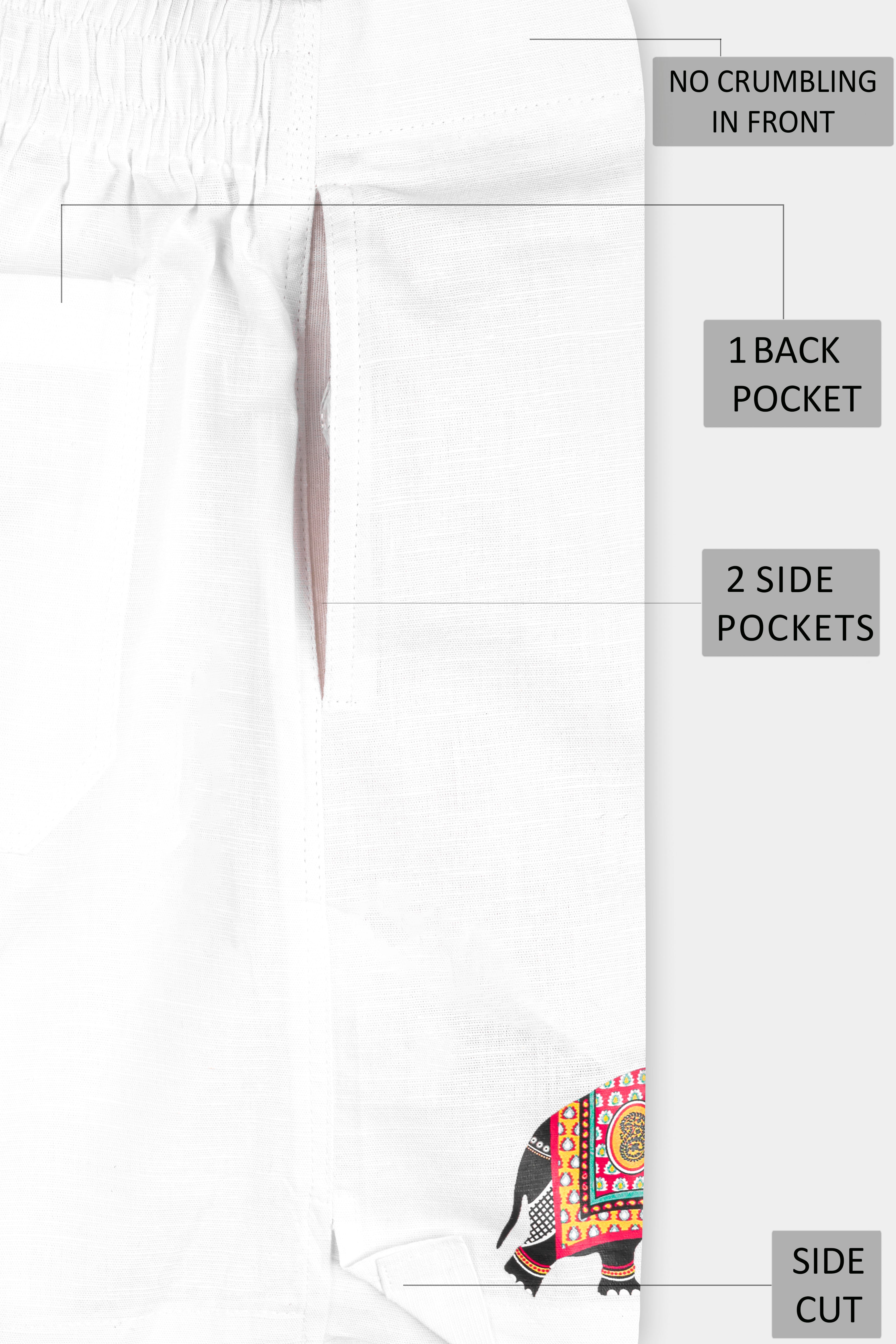 Bright White Elephant Printed Luxurious Linen Boxers BX471-RPRT99-28, BX471-RPRT99-30, BX471-RPRT99-32, BX471-RPRT99-34, BX471-RPRT99-36, BX471-RPRT99-38, BX471-RPRT99-40, BX471-RPRT99-42, BX471-RPRT99-44