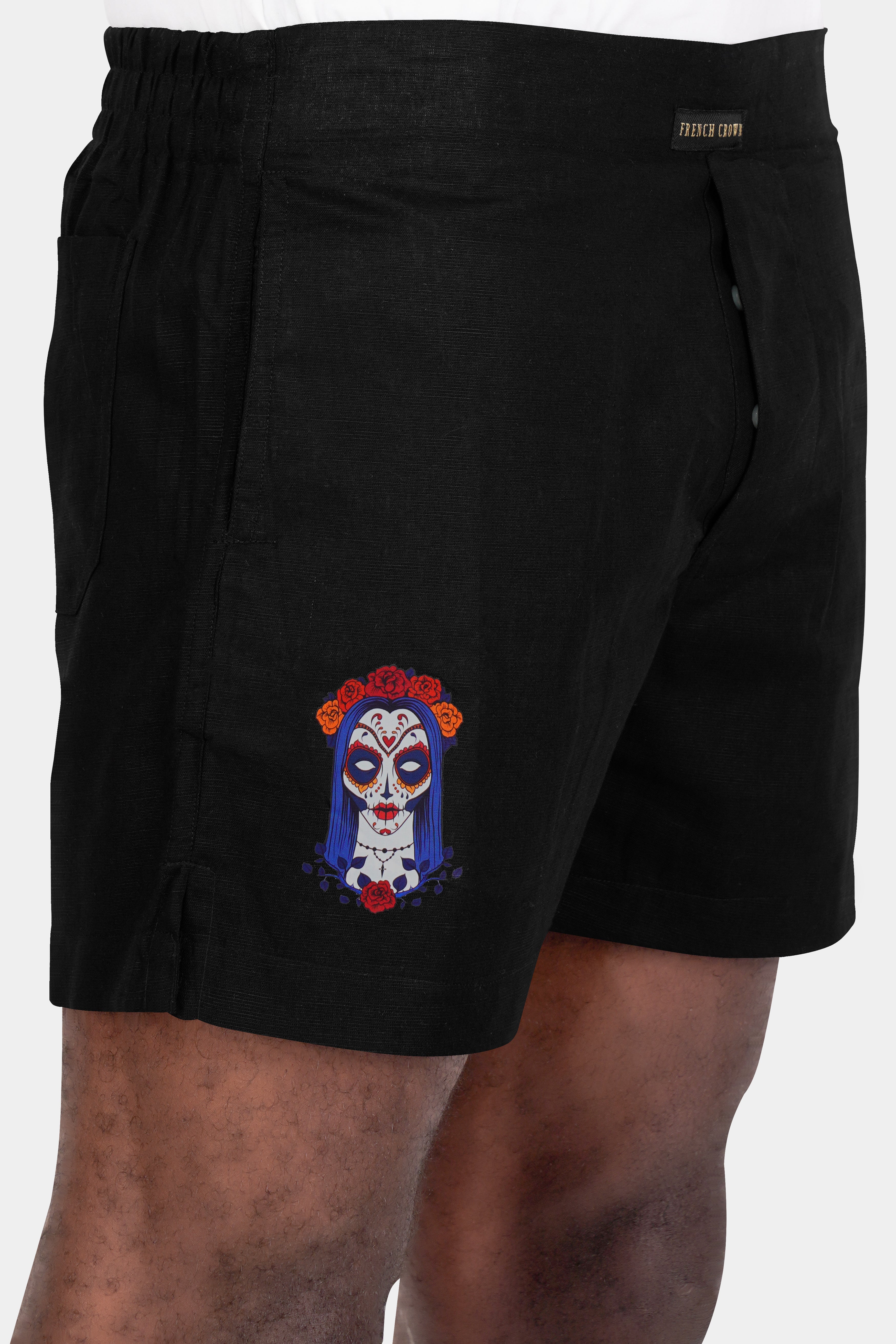 Jade Black Sugar Skull Style Face Printed Luxurious Linen Boxers BX472-RPRT101-28, BX472-RPRT101-30, BX472-RPRT101-32, BX472-RPRT101-34, BX472-RPRT101-36, BX472-RPRT101-38, BX472-RPRT101-40, BX472-RPRT101-42, BX472-RPRT101-44