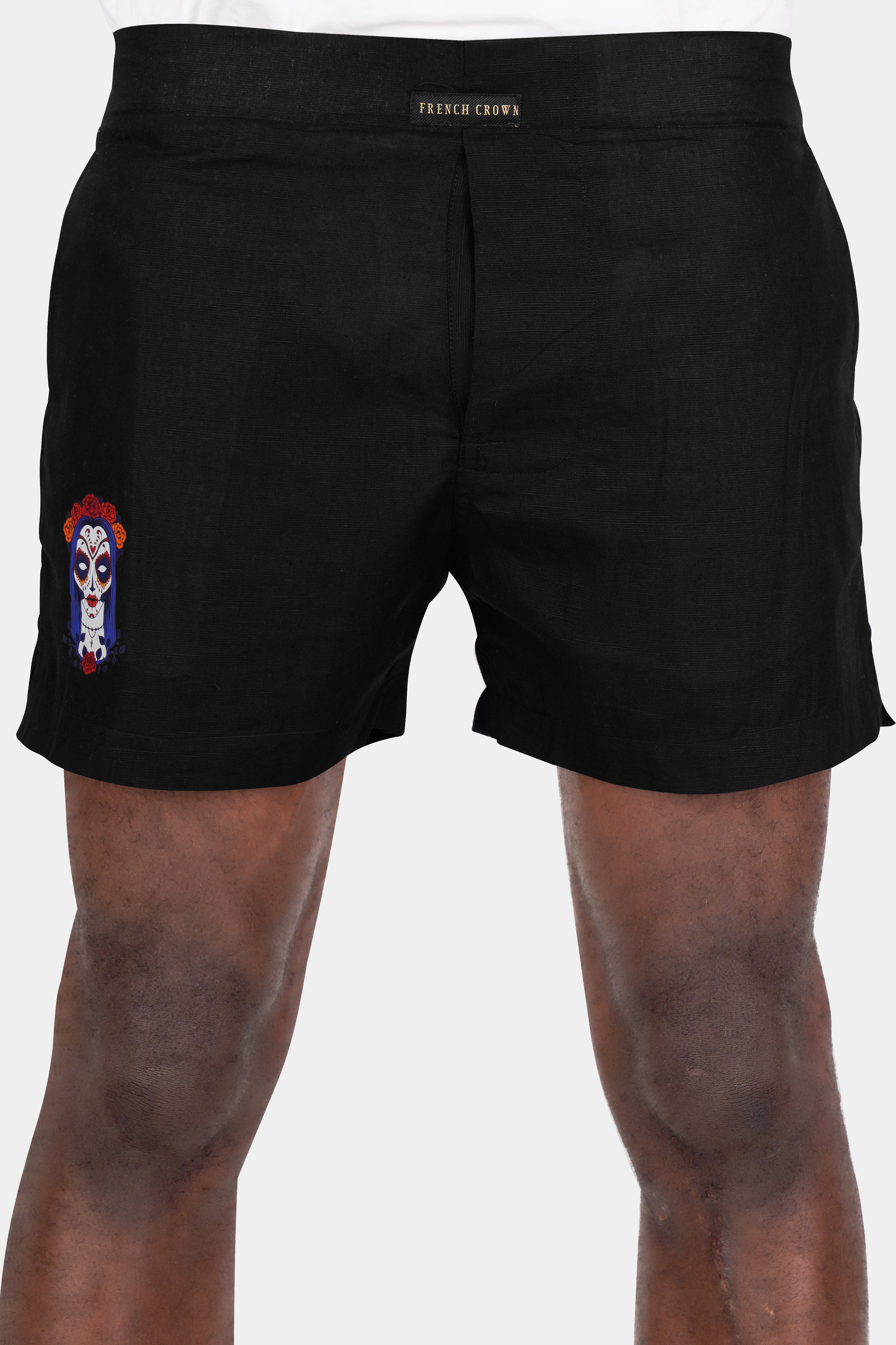 Jade Black Sugar Skull Style Face Printed Luxurious Linen Boxers BX472-RPRT101-28, BX472-RPRT101-30, BX472-RPRT101-32, BX472-RPRT101-34, BX472-RPRT101-36, BX472-RPRT101-38, BX472-RPRT101-40, BX472-RPRT101-42, BX472-RPRT101-44