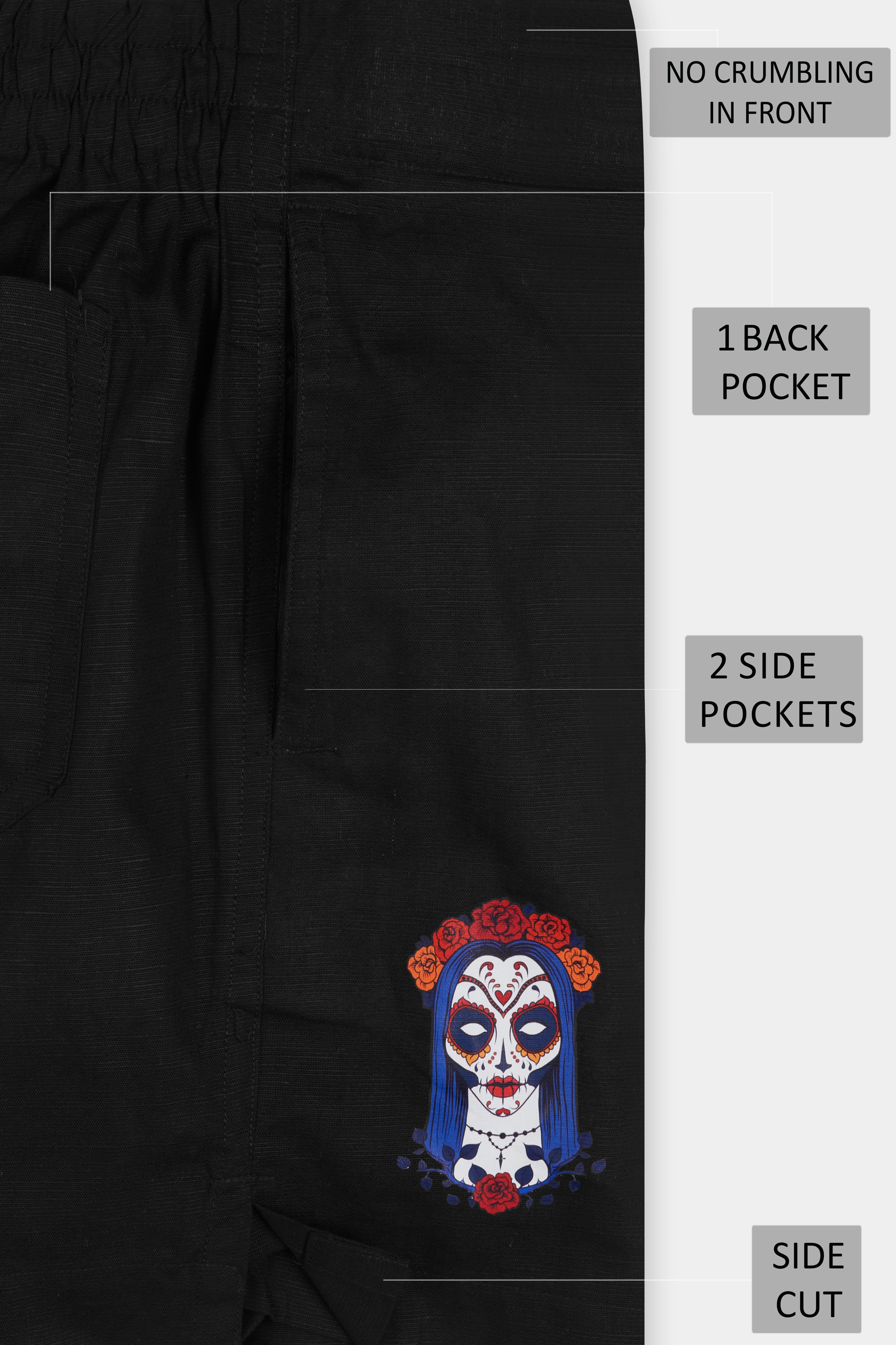Jade Black Sugar Skull Style Face Printed Luxurious Linen Boxers BX472-RPRT101-28, BX472-RPRT101-30, BX472-RPRT101-32, BX472-RPRT101-34, BX472-RPRT101-36, BX472-RPRT101-38, BX472-RPRT101-40, BX472-RPRT101-42, BX472-RPRT101-44