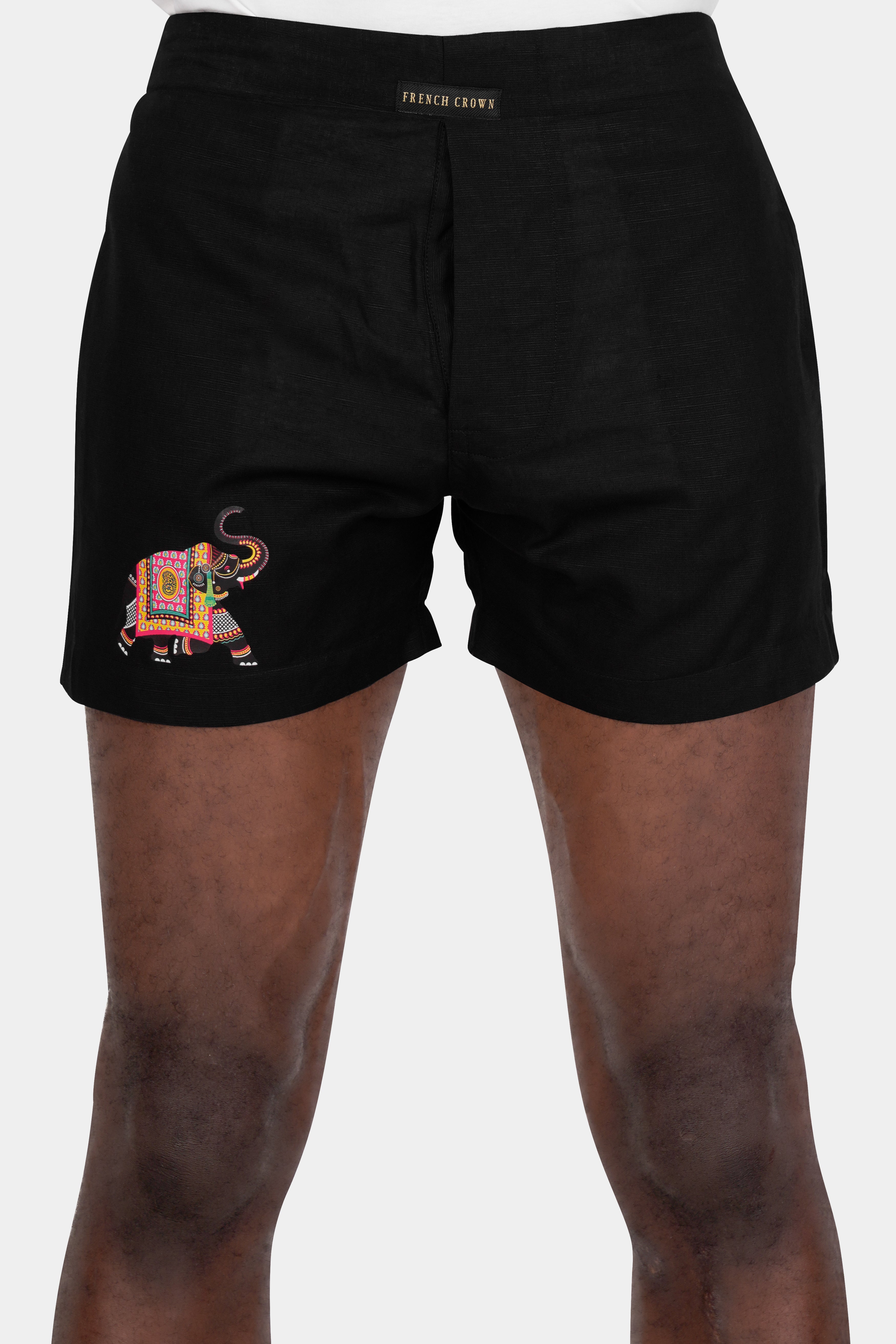 Jade Black Elephant Printed Luxurious Linen Boxers BX472-RPRT99-28, BX472-RPRT99-30, BX472-RPRT99-32, BX472-RPRT99-34, BX472-RPRT99-36, BX472-RPRT99-38, BX472-RPRT99-40, BX472-RPRT99-42, BX472-RPRT99-44