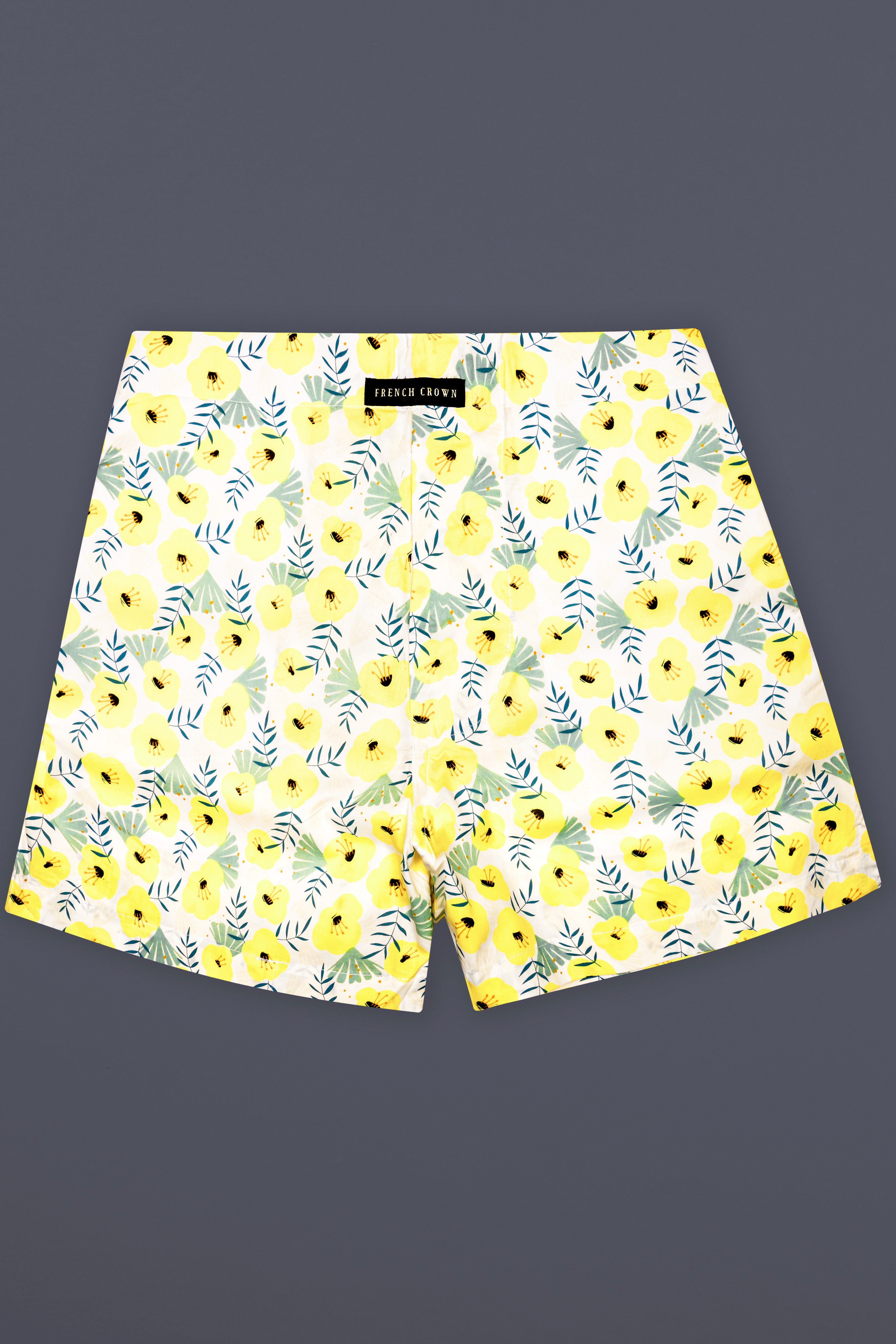 Bright White And Manilla Yellow Printed Premium Giza Cotton Boxer