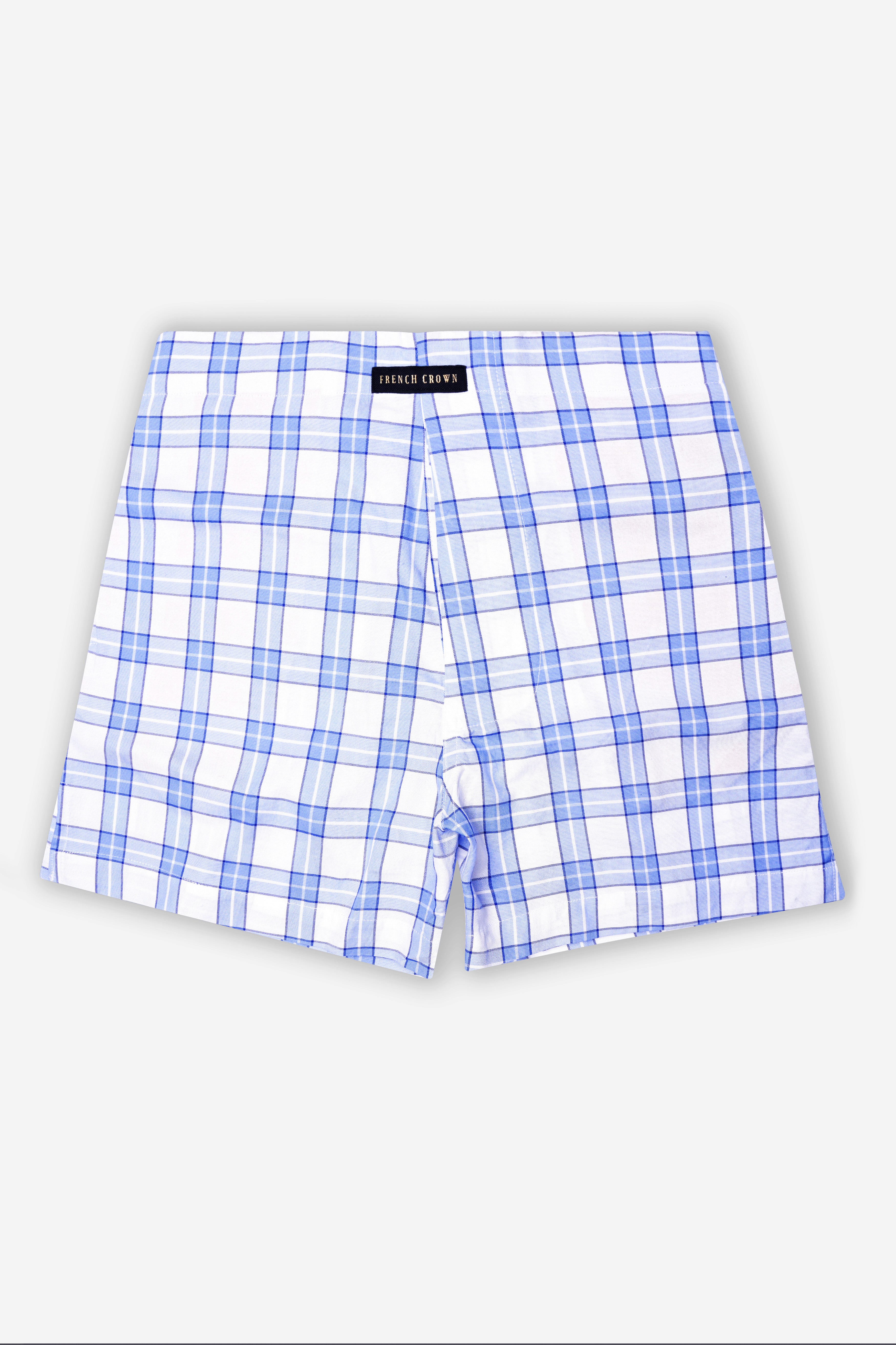 Portage Blue And Bright White Plaid Dobby Textured Premium Giza Cotton Boxer
