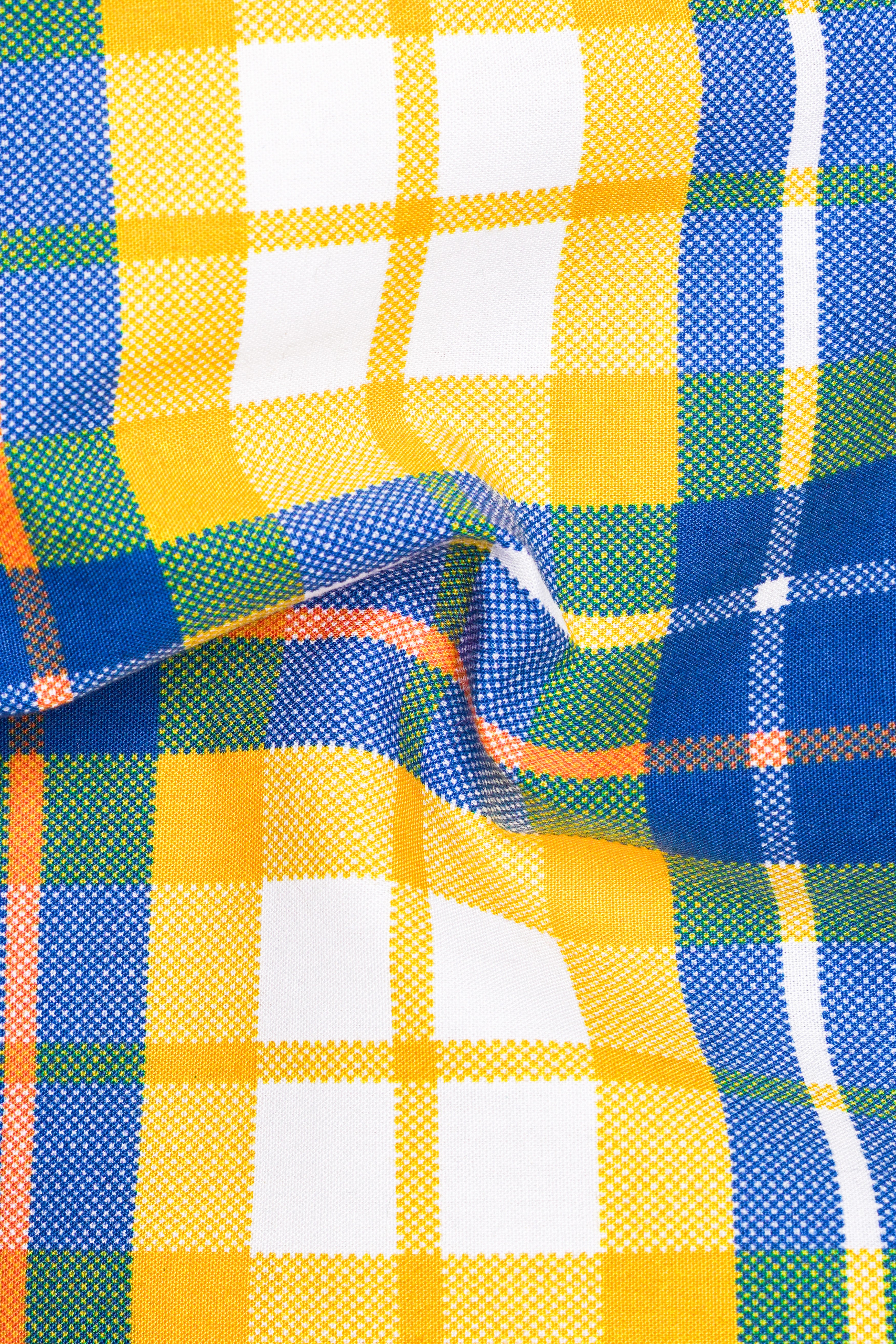 Macaroni Yellow And Mariner Blue Plaid Premium Giza Cotton Boxer
