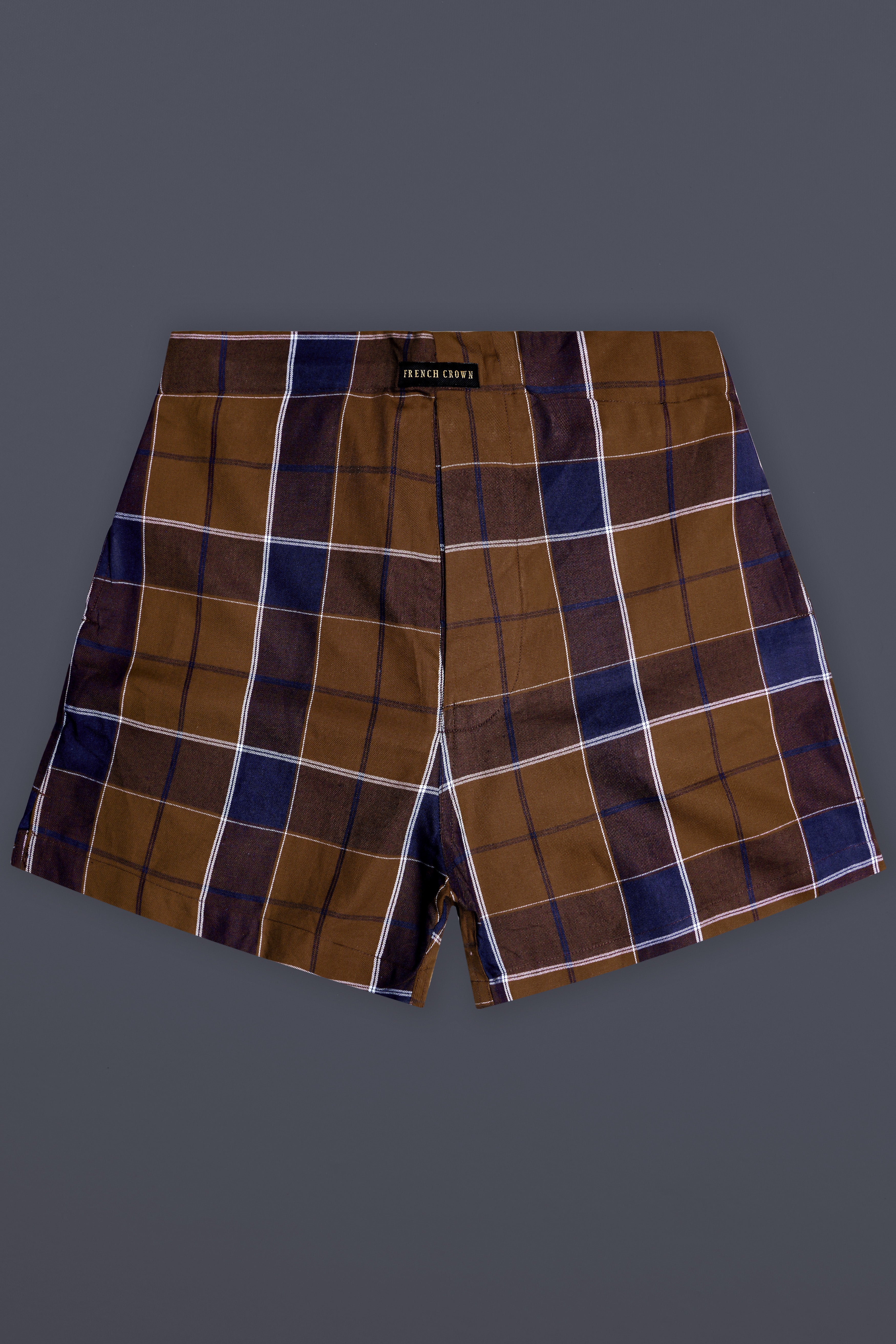 Café Noir And Haiti Blue Plaid Twill Premium Cotton Boxer