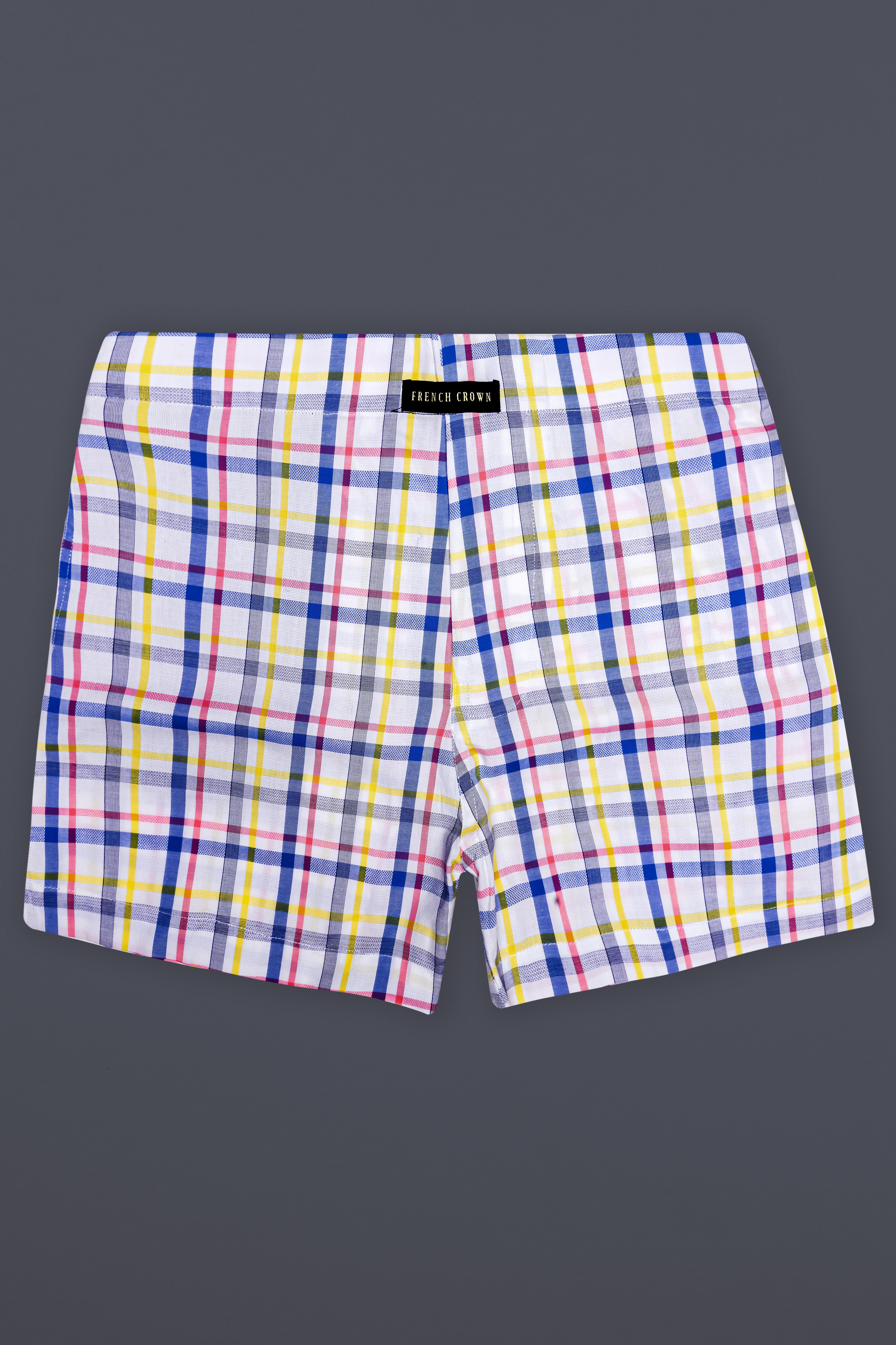 Bright White And Brink Pink Plaid Dobby Textured Premium Giza Cotton Boxer