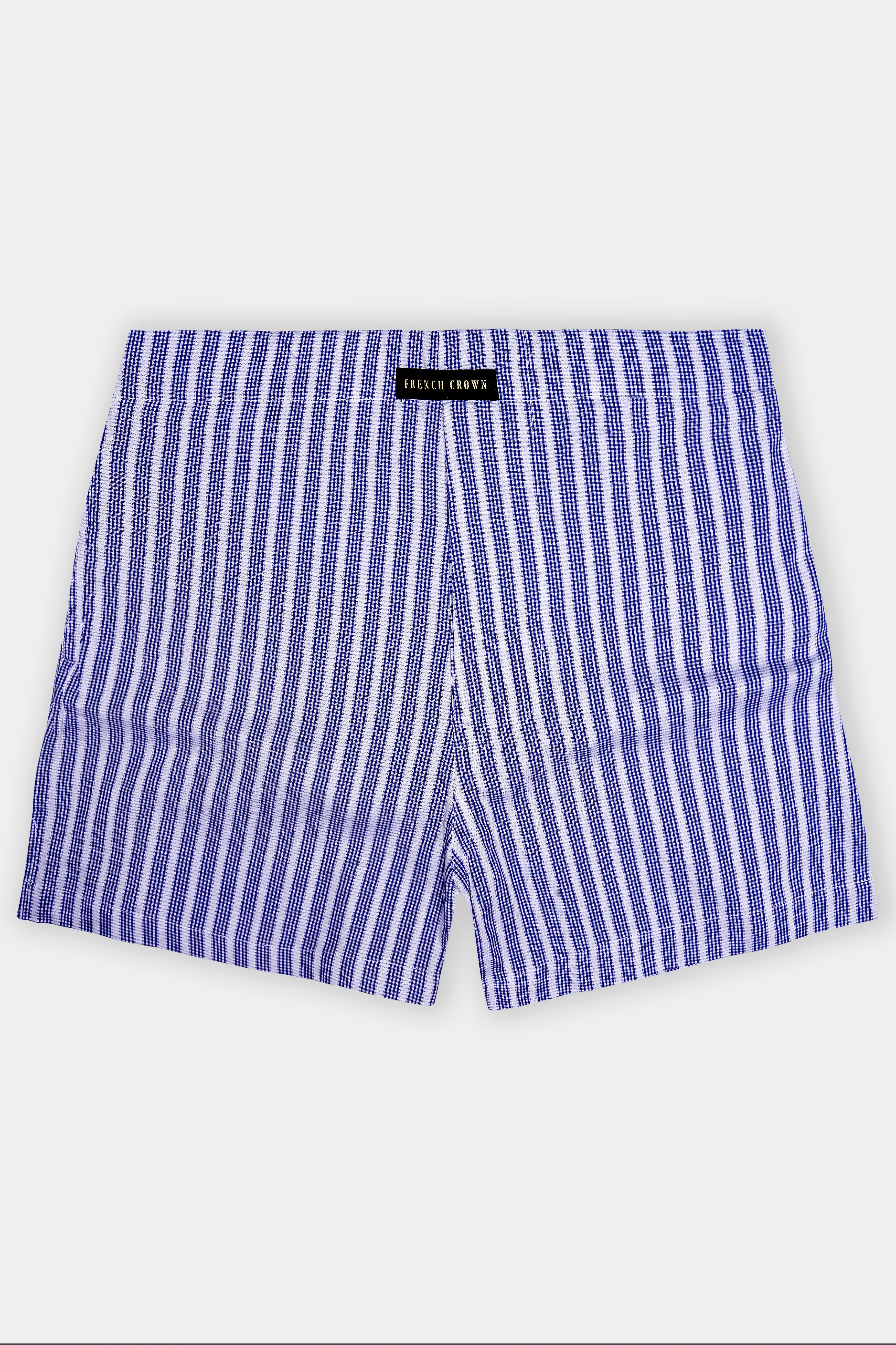 Arapawa Blue And Bright White Stripes Dobby Textured Premium Giza Cotton Boxer