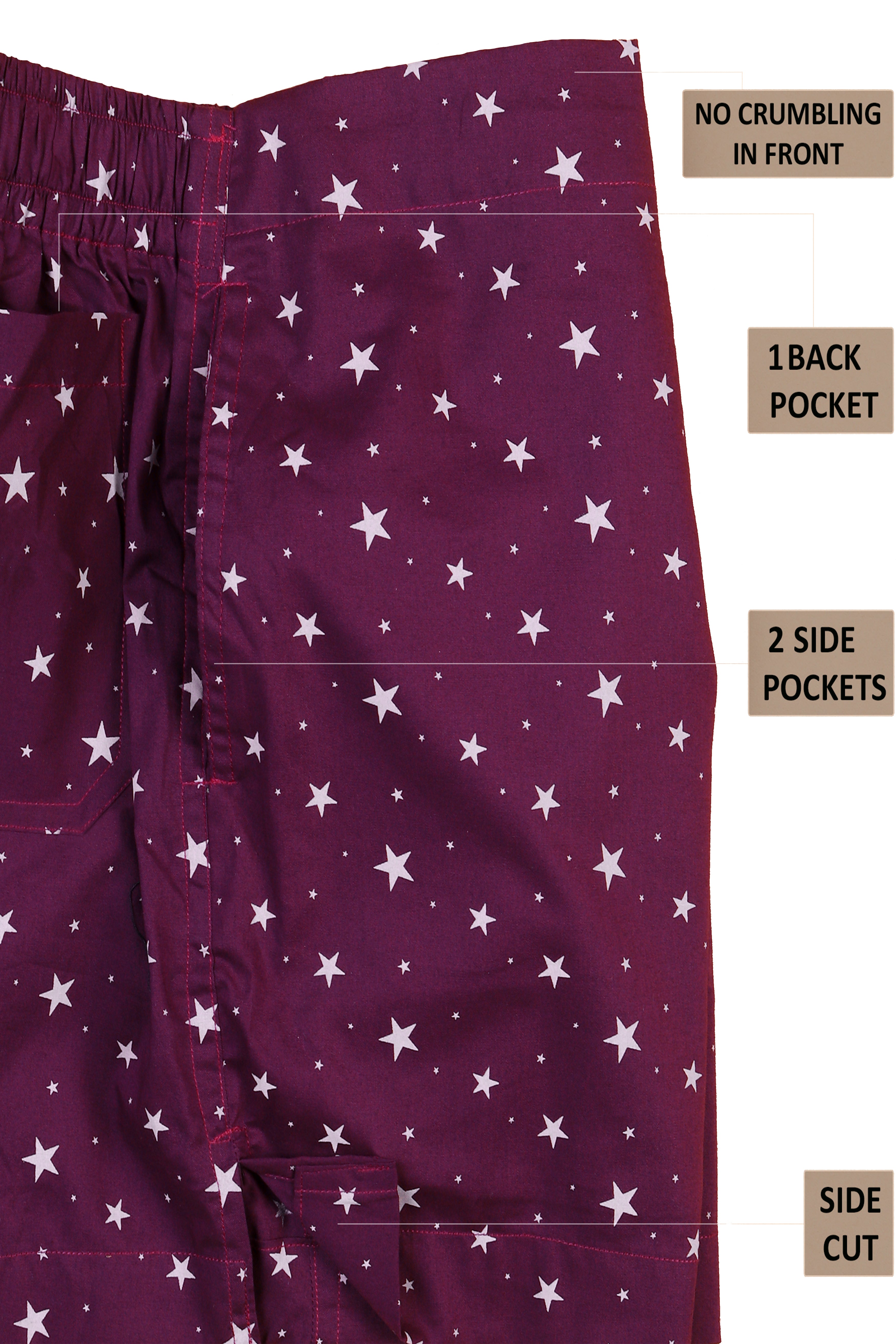 Purple Stars Printed and Mid Blue Solid Premium Cotton Boxer