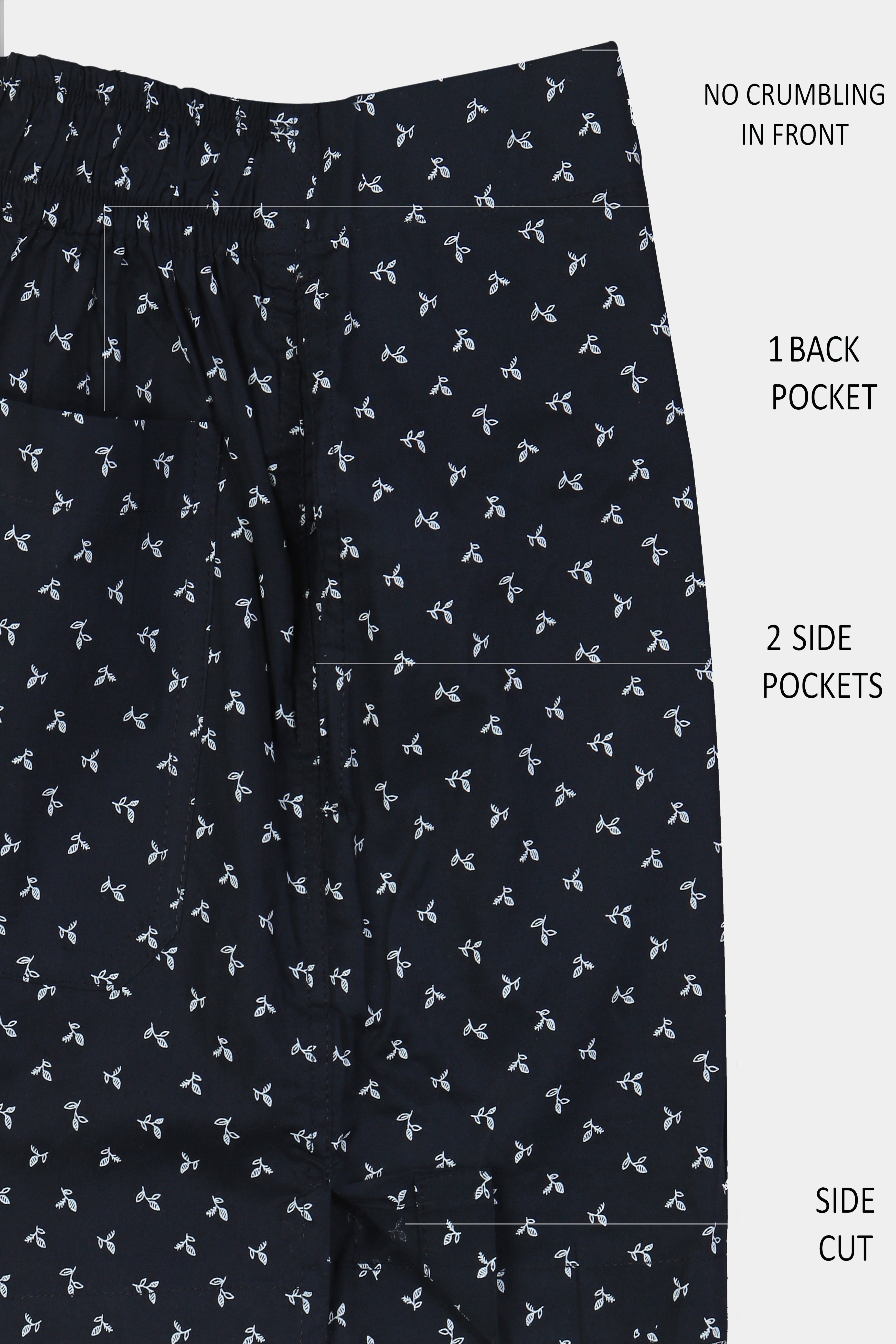 Navy Micro Leaves Printed Premium Cotton Boxer