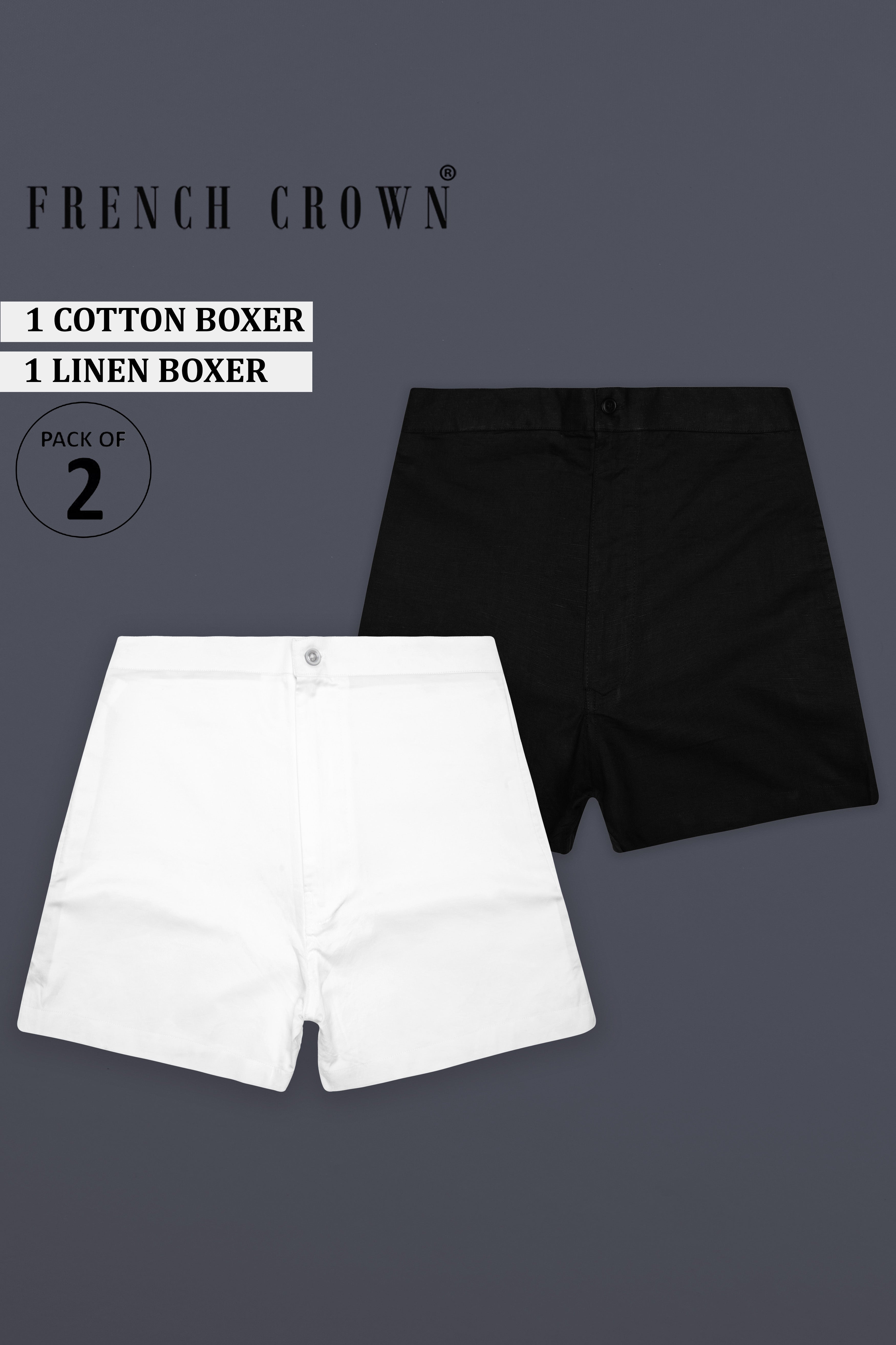 Alonix-Bright White Premium Cotton And Jade Black Luxurious Linen Super Soft Boxers