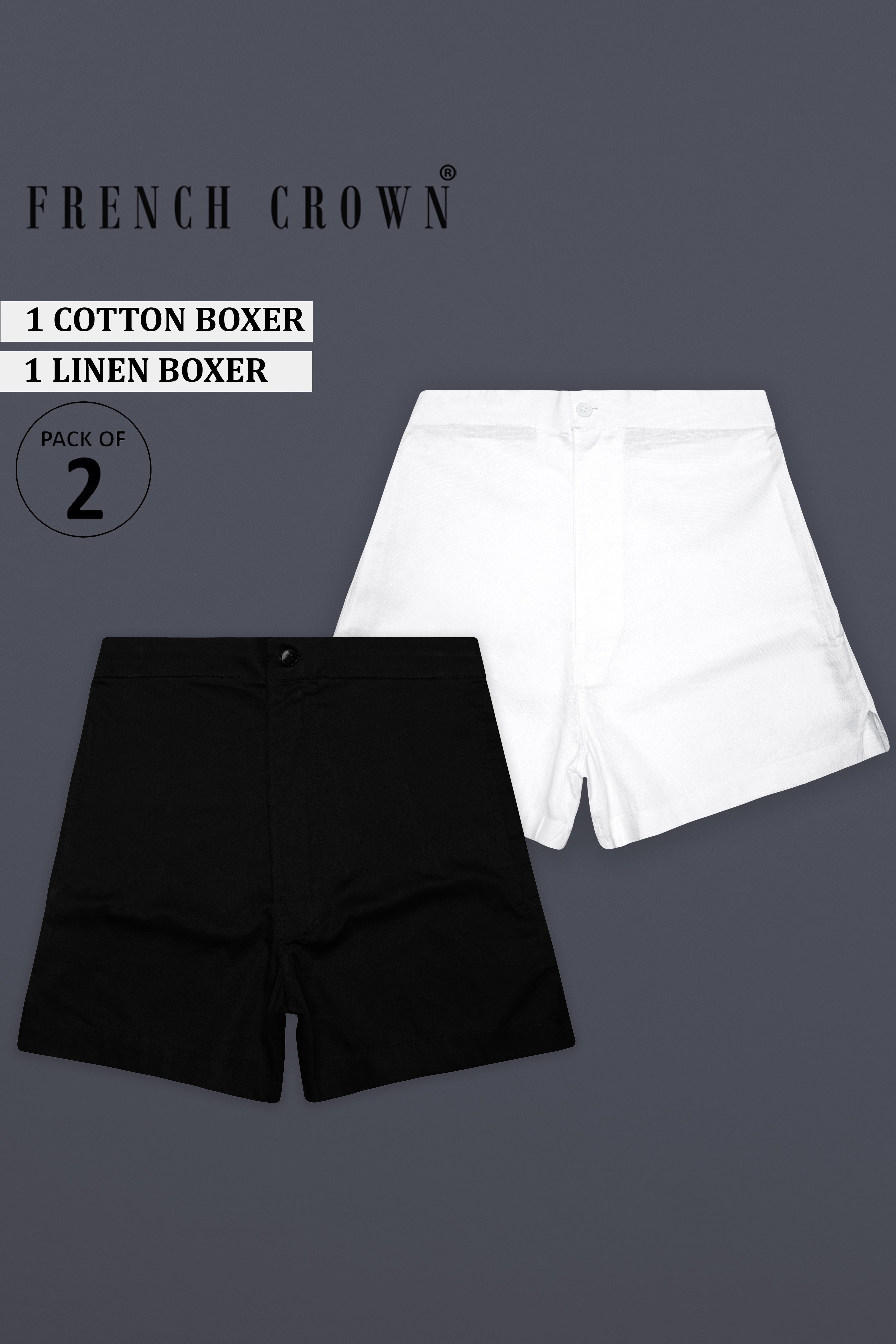 Javira-Jade Black Premium Cotton And Bright White Luxurious Linen Super Soft Boxers