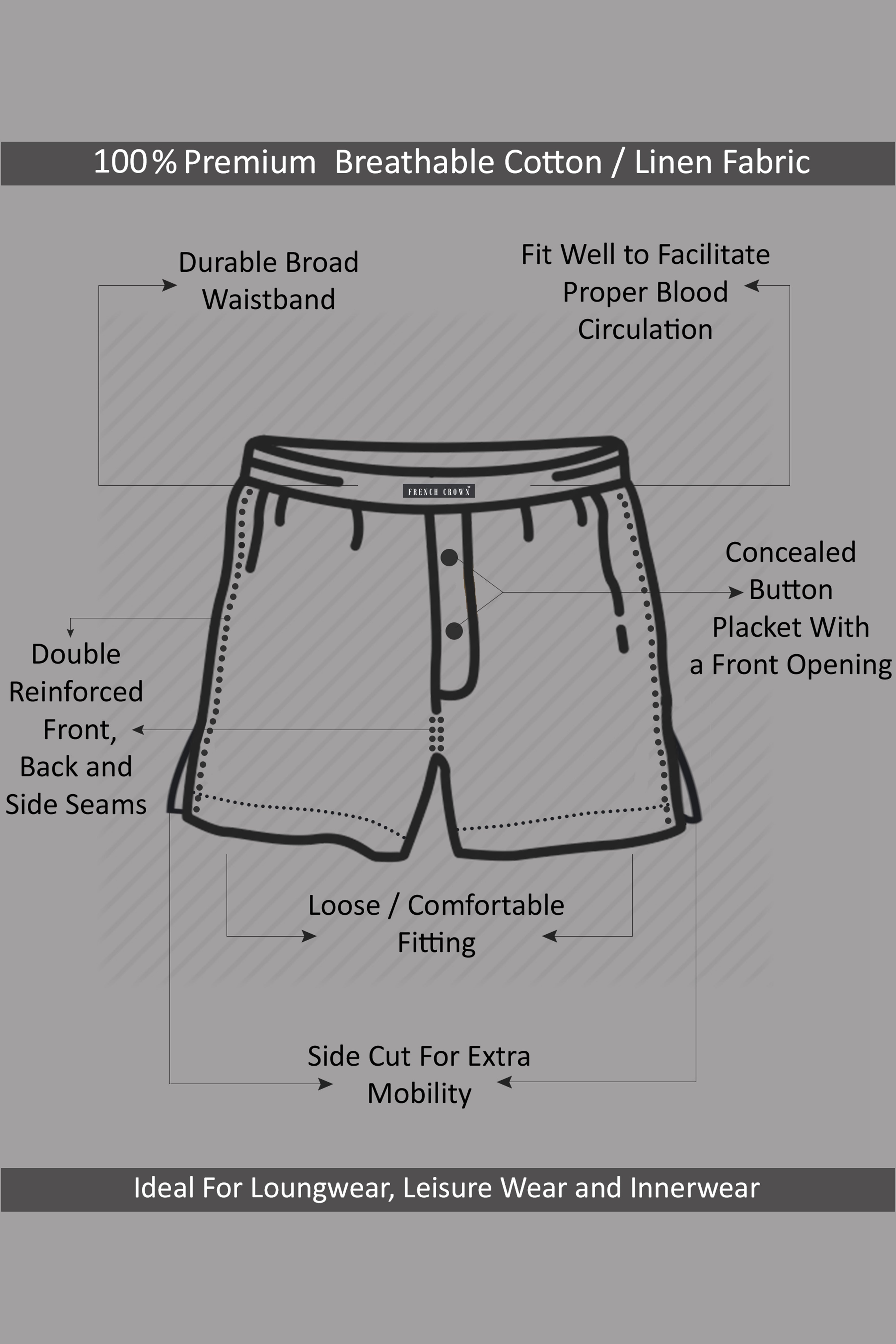 Tactyl-Ironside Gray Textured Super Soft Luxurious Linen Boxer