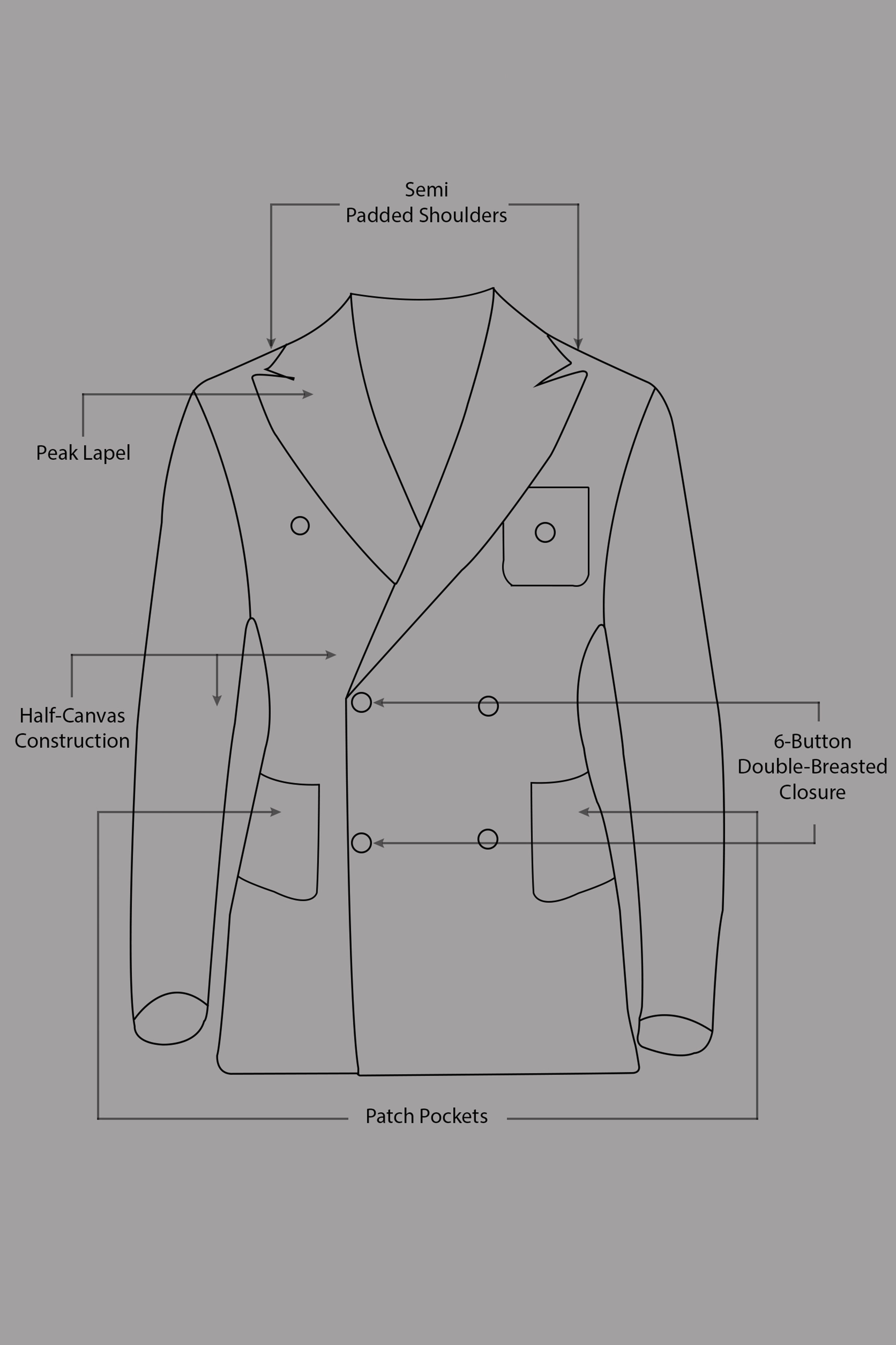 Cinder Blue Wool Rich Double Breasted Sports Blazer