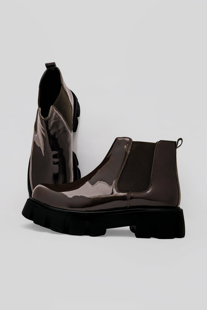 Chocolate Brown Vegan Leather Chelsea Boots