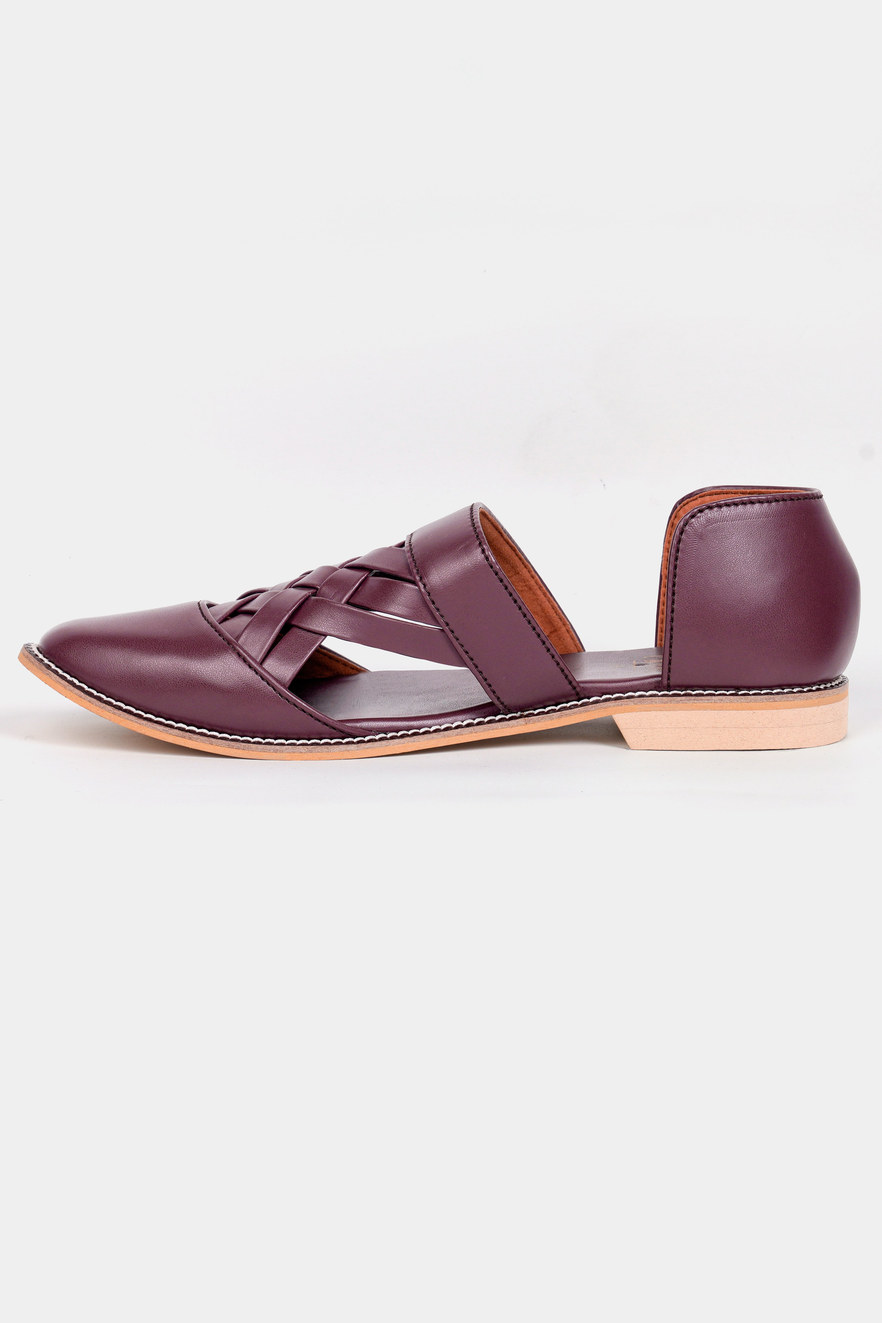 Wine Criss Cross Vegan Leather Hand Stitched Pathanis Sandal FT123-6, FT123-7, FT123-8, FT123-9, FT123-10, FT123-11
