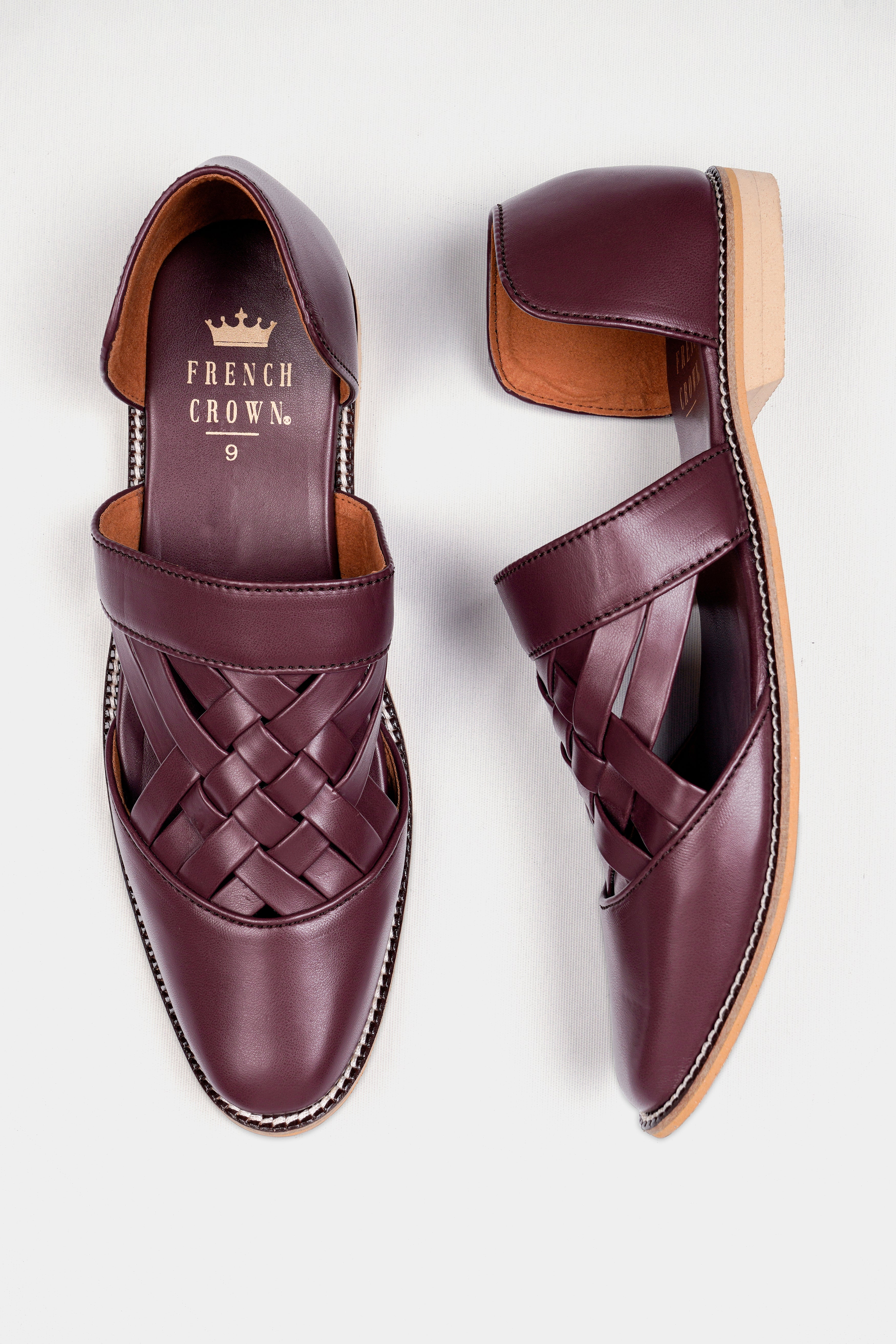 Wine Criss Cross Vegan Leather Hand Stitched Pathanis Sandal FT123-6, FT123-7, FT123-8, FT123-9, FT123-10, FT123-11