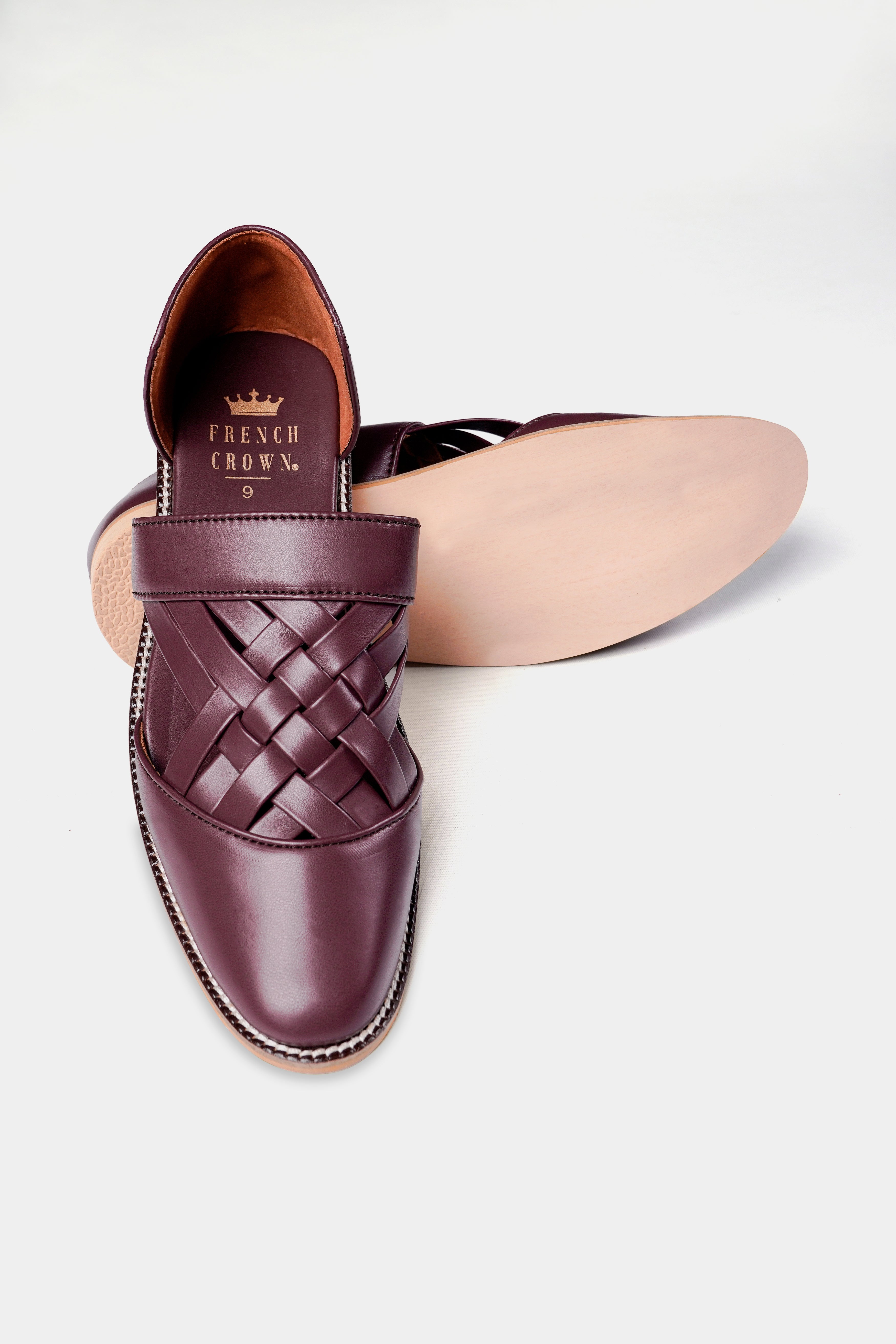 Wine Criss Cross Vegan Leather Hand Stitched Pathanis Sandal FT123-6, FT123-7, FT123-8, FT123-9, FT123-10, FT123-11