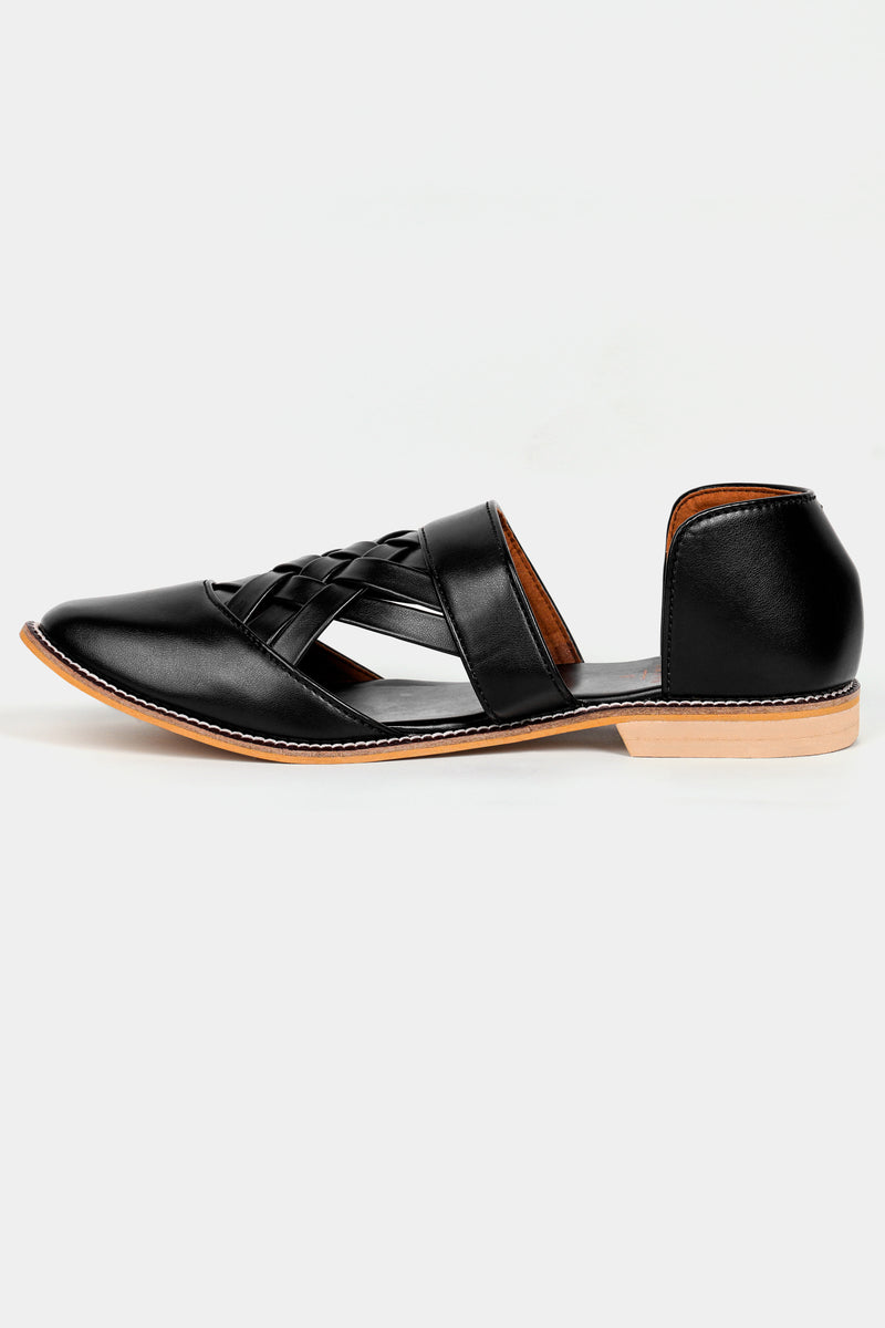 Jade Black Criss Cross Vegan Leather Hand Stitched Pathanis Sandal