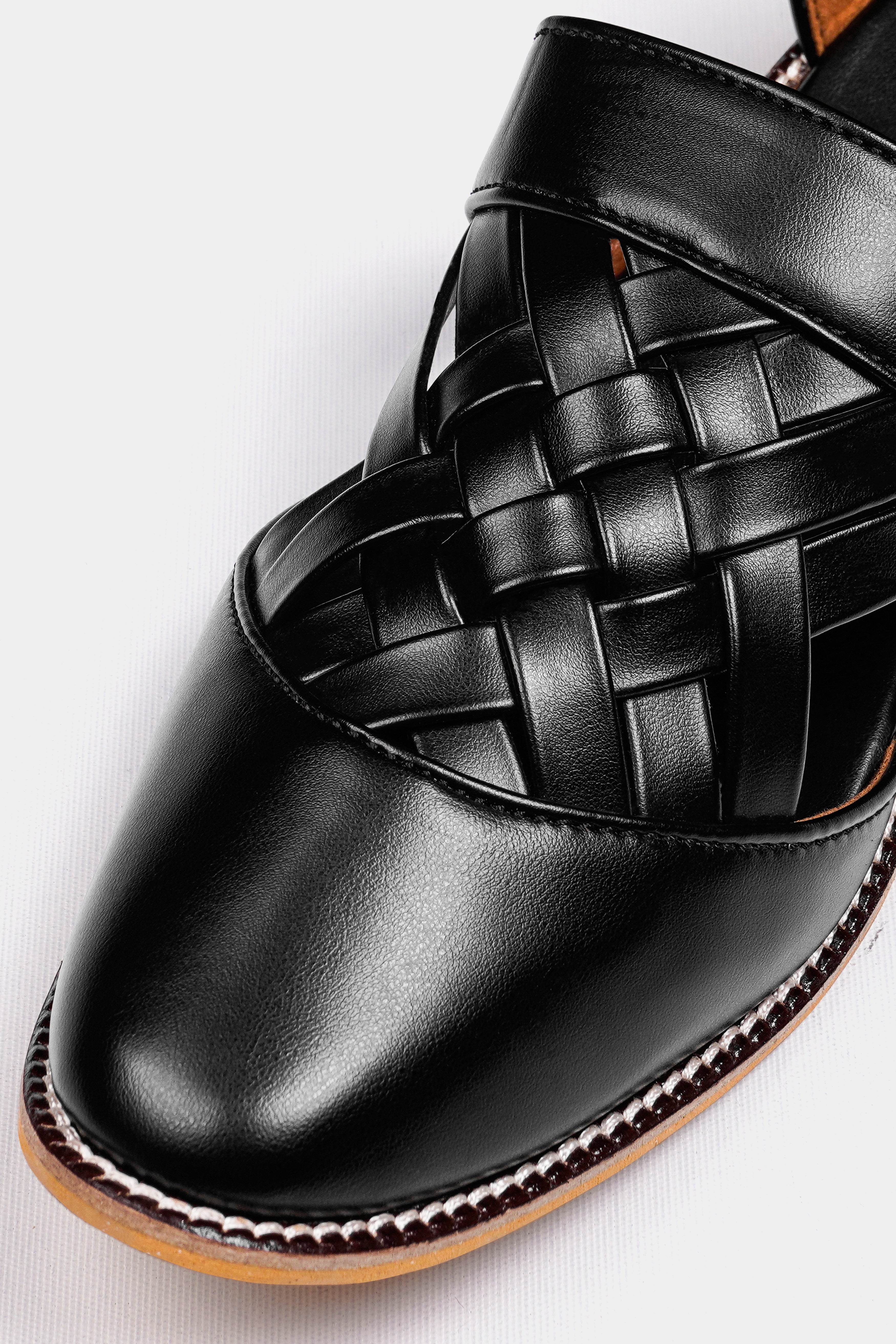 Jade Black Criss Cross Vegan Leather Hand Stitched Pathanis Sandal FT124-6, FT124-7, FT124-8, FT124-9, FT124-10, FT124-11