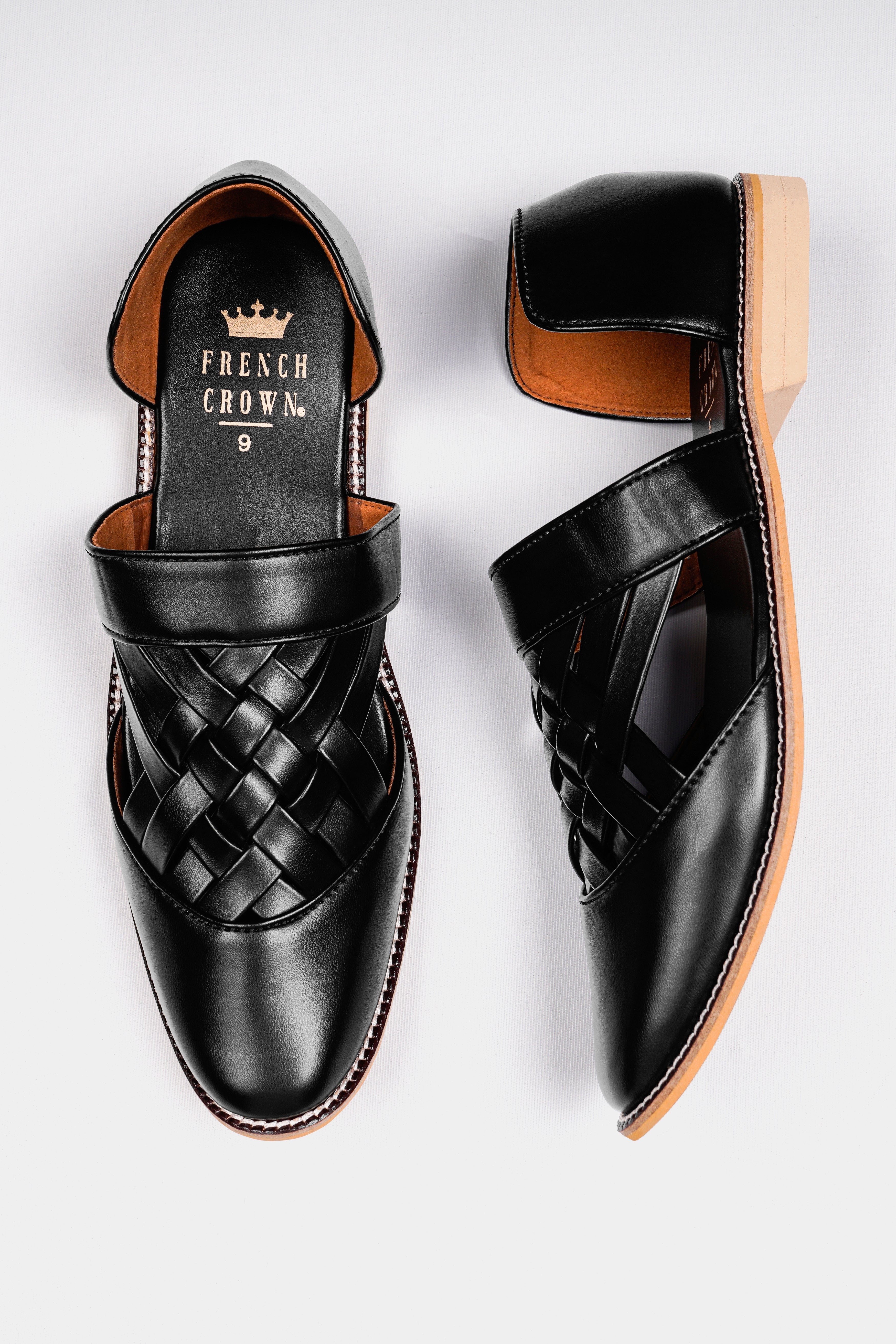Jade Black Criss Cross Vegan Leather Hand Stitched Pathanis Sandal FT124-6, FT124-7, FT124-8, FT124-9, FT124-10, FT124-11