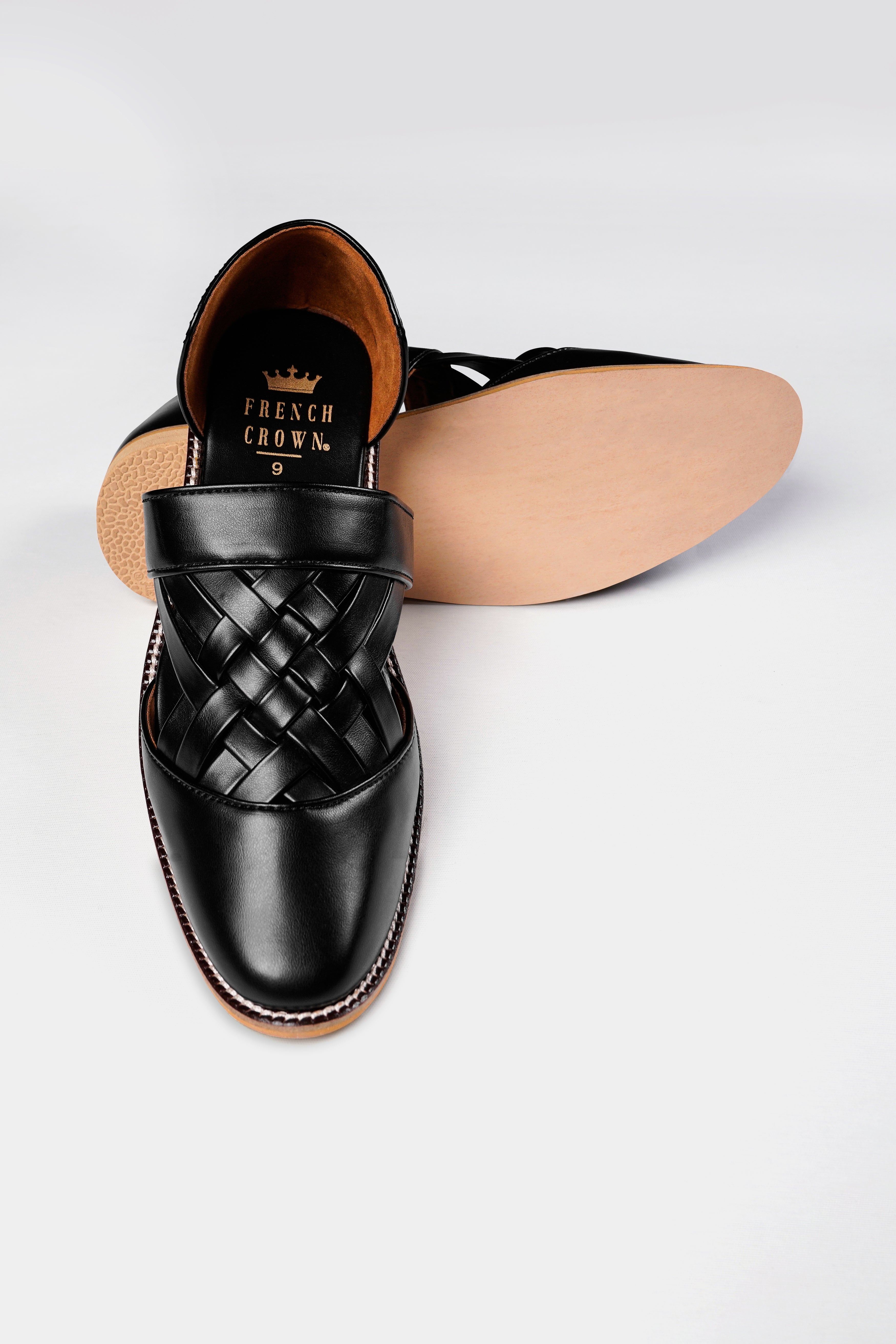 Jade Black Criss Cross Vegan Leather Hand Stitched Pathanis Sandal FT124-6, FT124-7, FT124-8, FT124-9, FT124-10, FT124-11