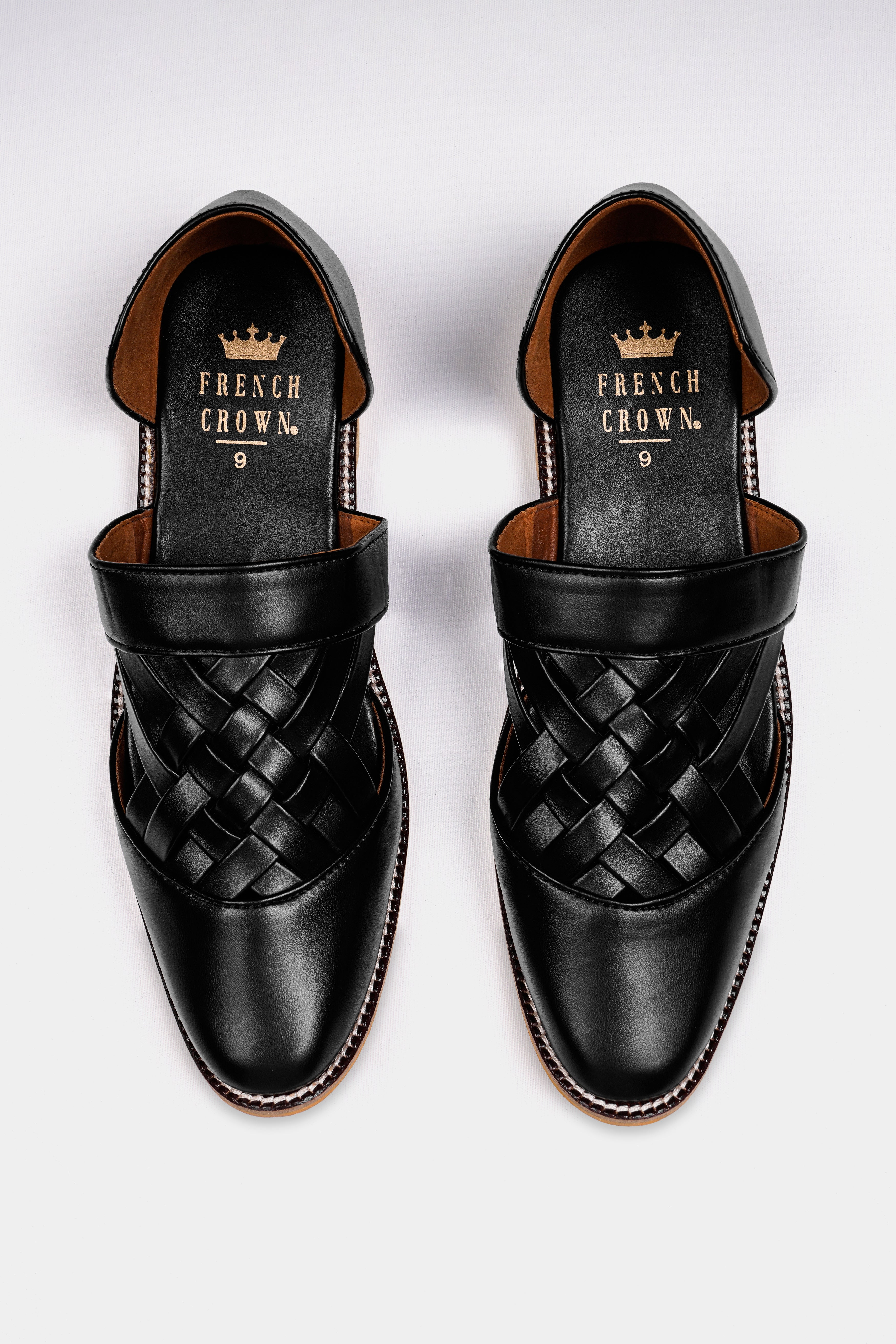 Jade Black Criss Cross Vegan Leather Hand Stitched Pathanis Sandal FT124-6, FT124-7, FT124-8, FT124-9, FT124-10, FT124-11