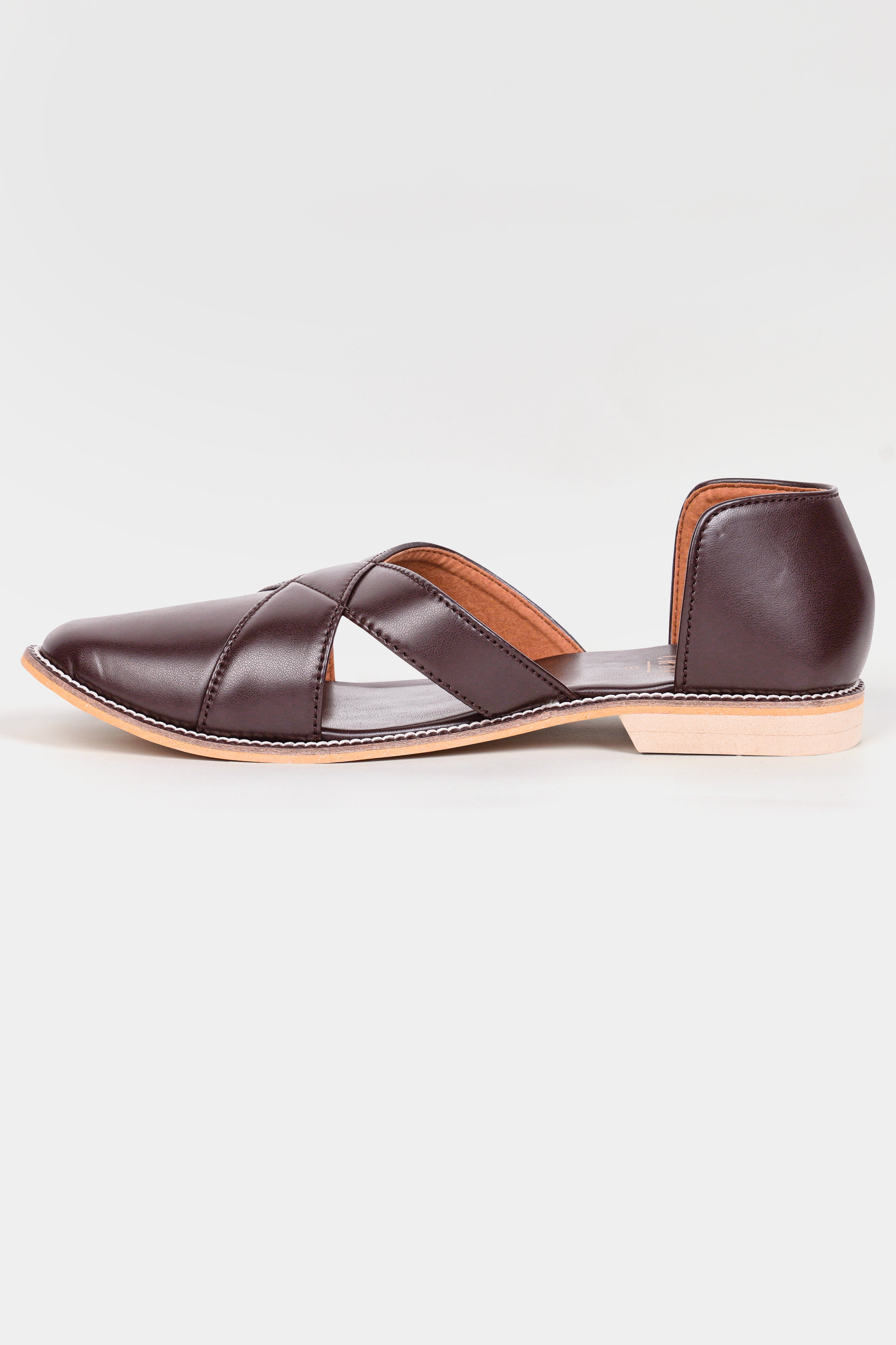 Dark Brown Classic Criss Cross Vegan Leather Hand Stitched Pathanis Sandal FT125-6, FT125-7, FT125-8, FT125-9, FT125-10, FT125-11
