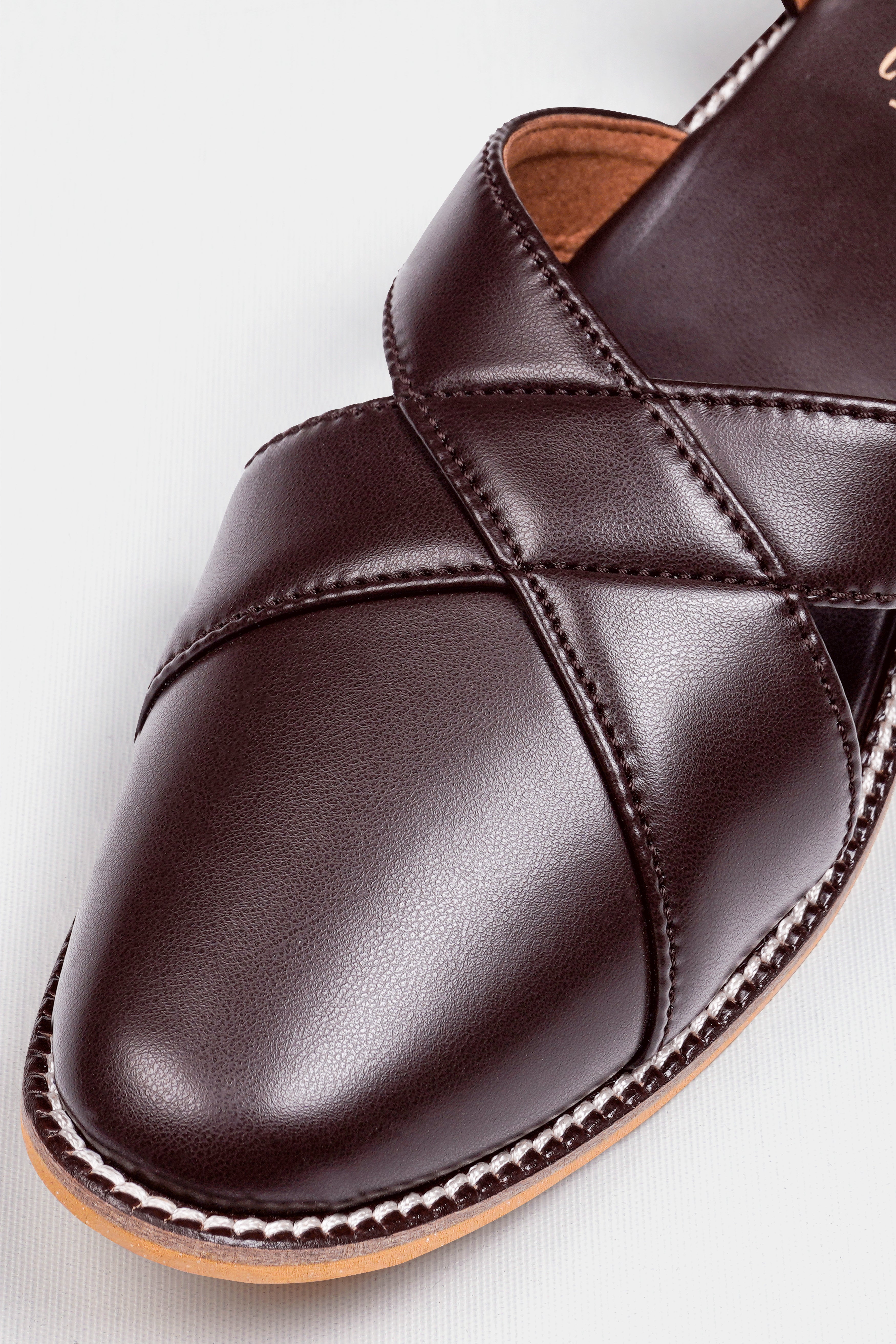 Dark Brown Classic Criss Cross Vegan Leather Hand Stitched Pathanis Sandal FT125-6, FT125-7, FT125-8, FT125-9, FT125-10, FT125-11