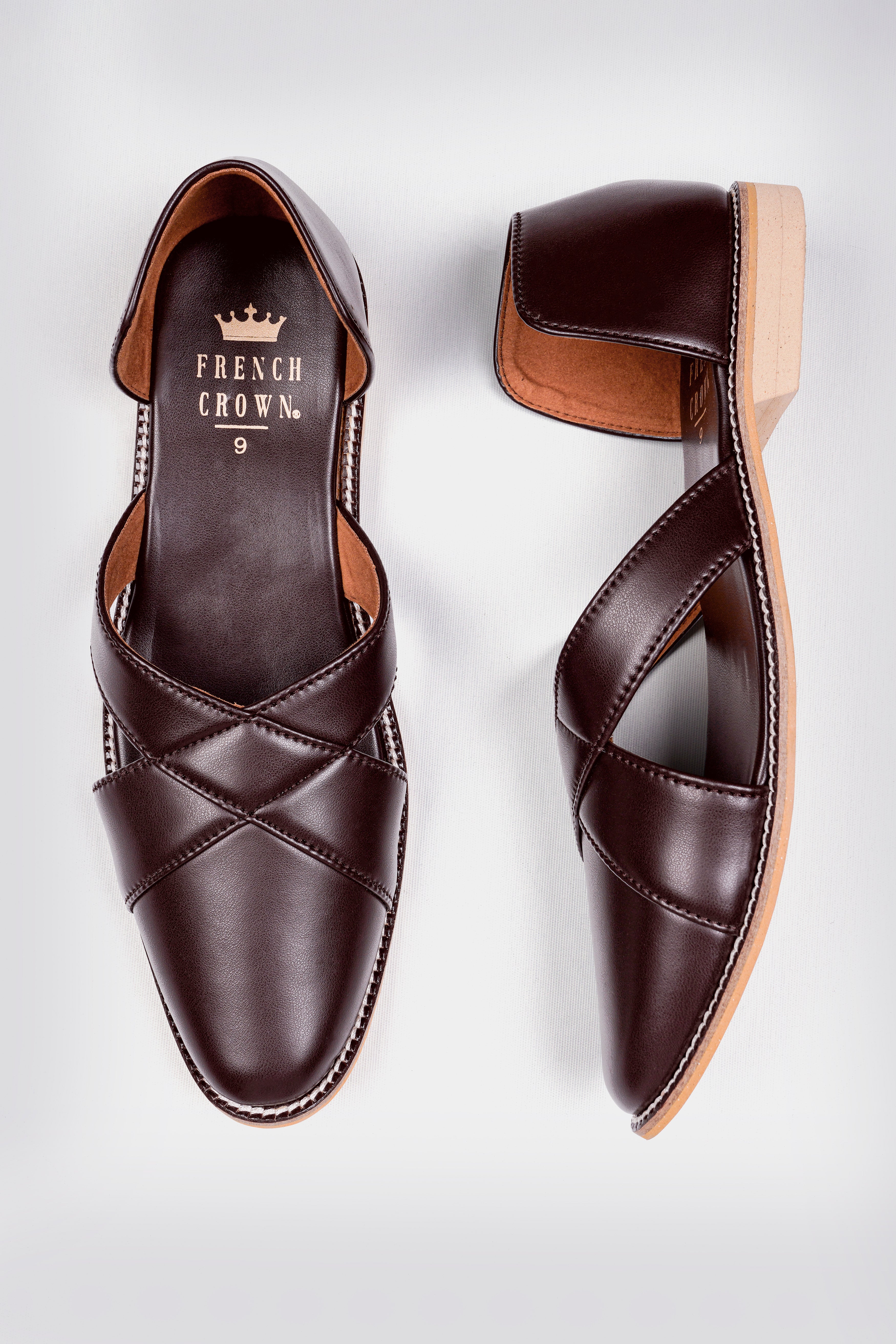 Dark Brown Classic Criss Cross Vegan Leather Hand Stitched Pathanis Sandal FT125-6, FT125-7, FT125-8, FT125-9, FT125-10, FT125-11