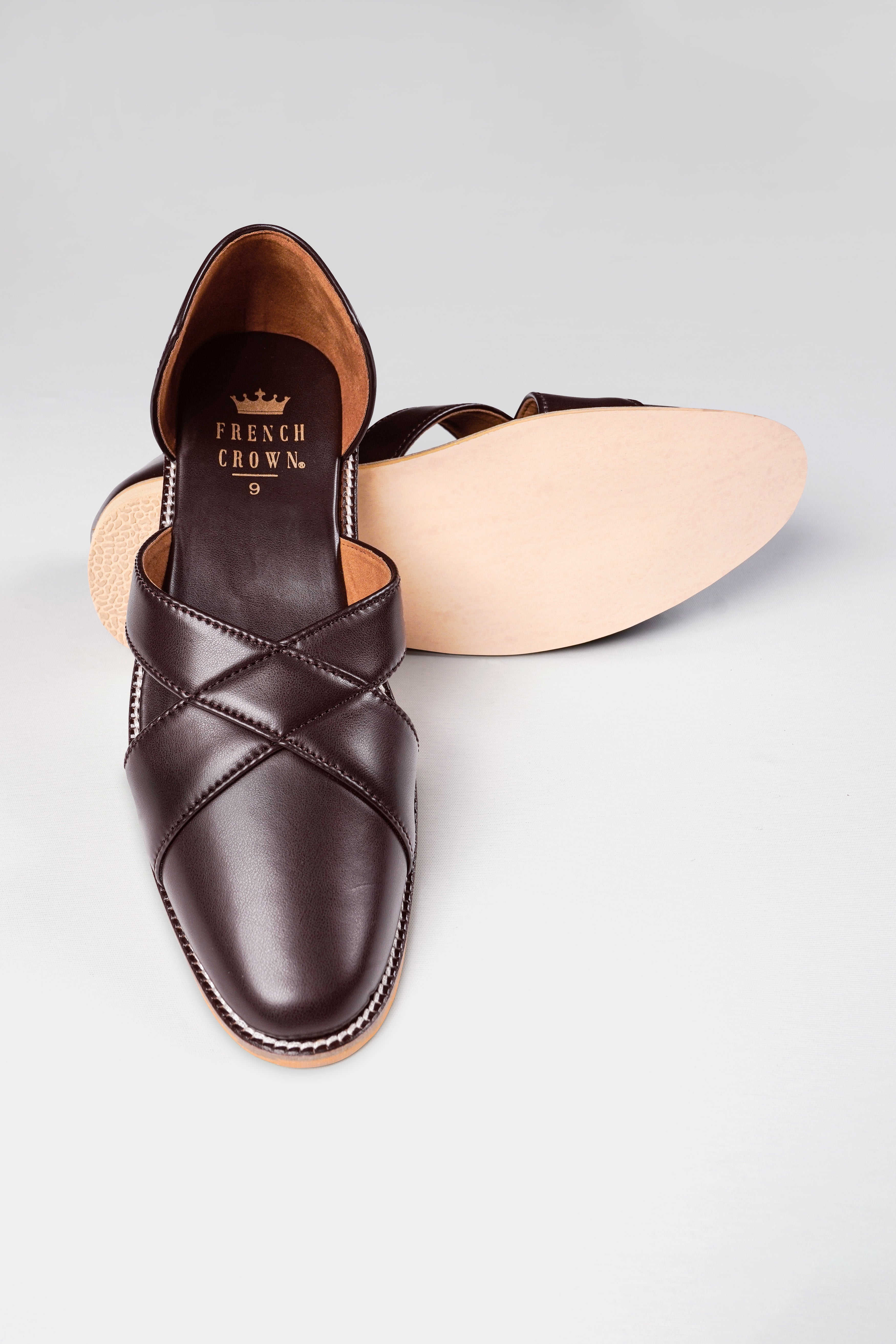 Dark Brown Classic Criss Cross Vegan Leather Hand Stitched Pathanis Sandal FT125-6, FT125-7, FT125-8, FT125-9, FT125-10, FT125-11