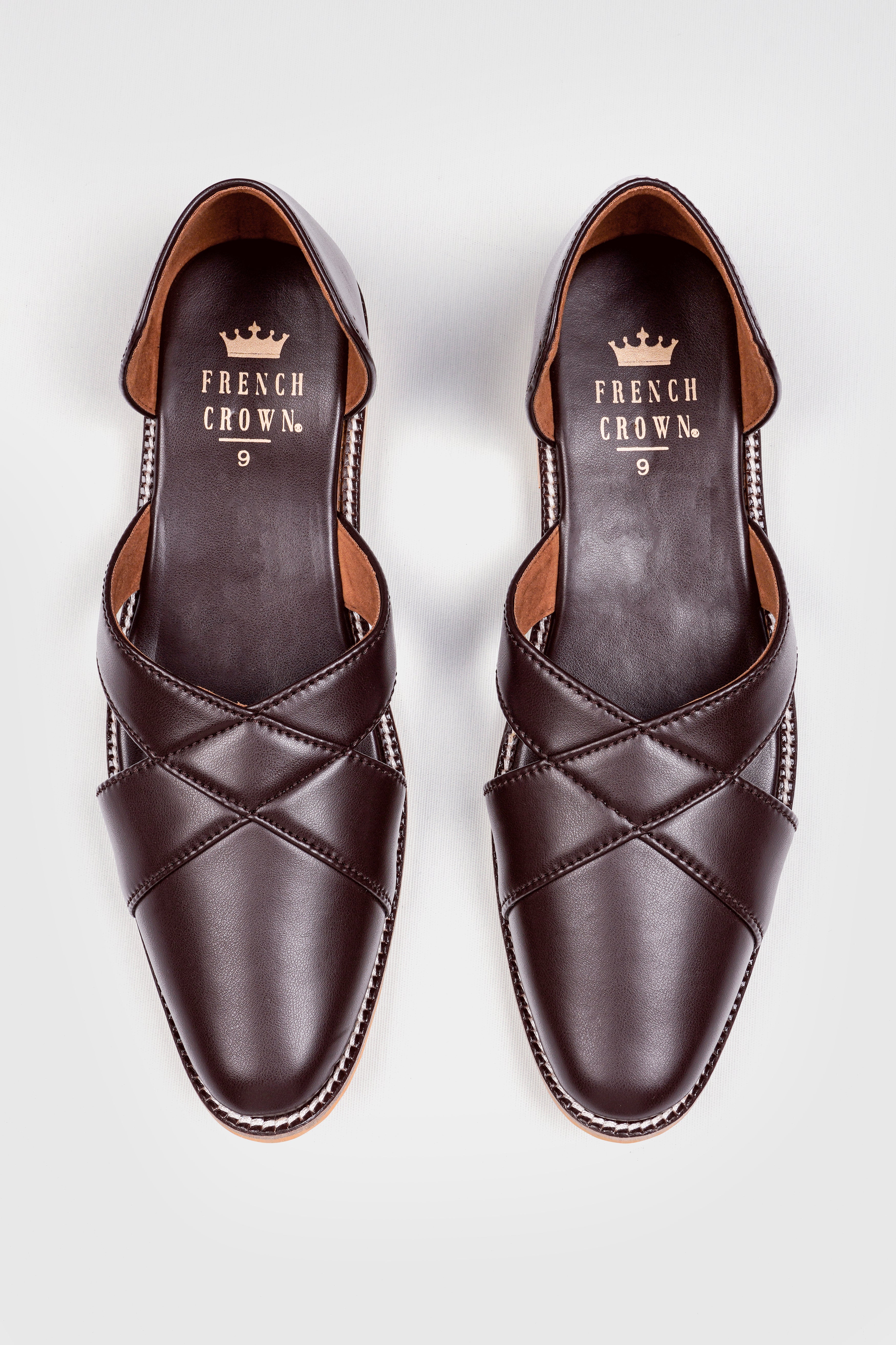 Dark Brown Classic Criss Cross Vegan Leather Hand Stitched Pathanis Sandal FT125-6, FT125-7, FT125-8, FT125-9, FT125-10, FT125-11
