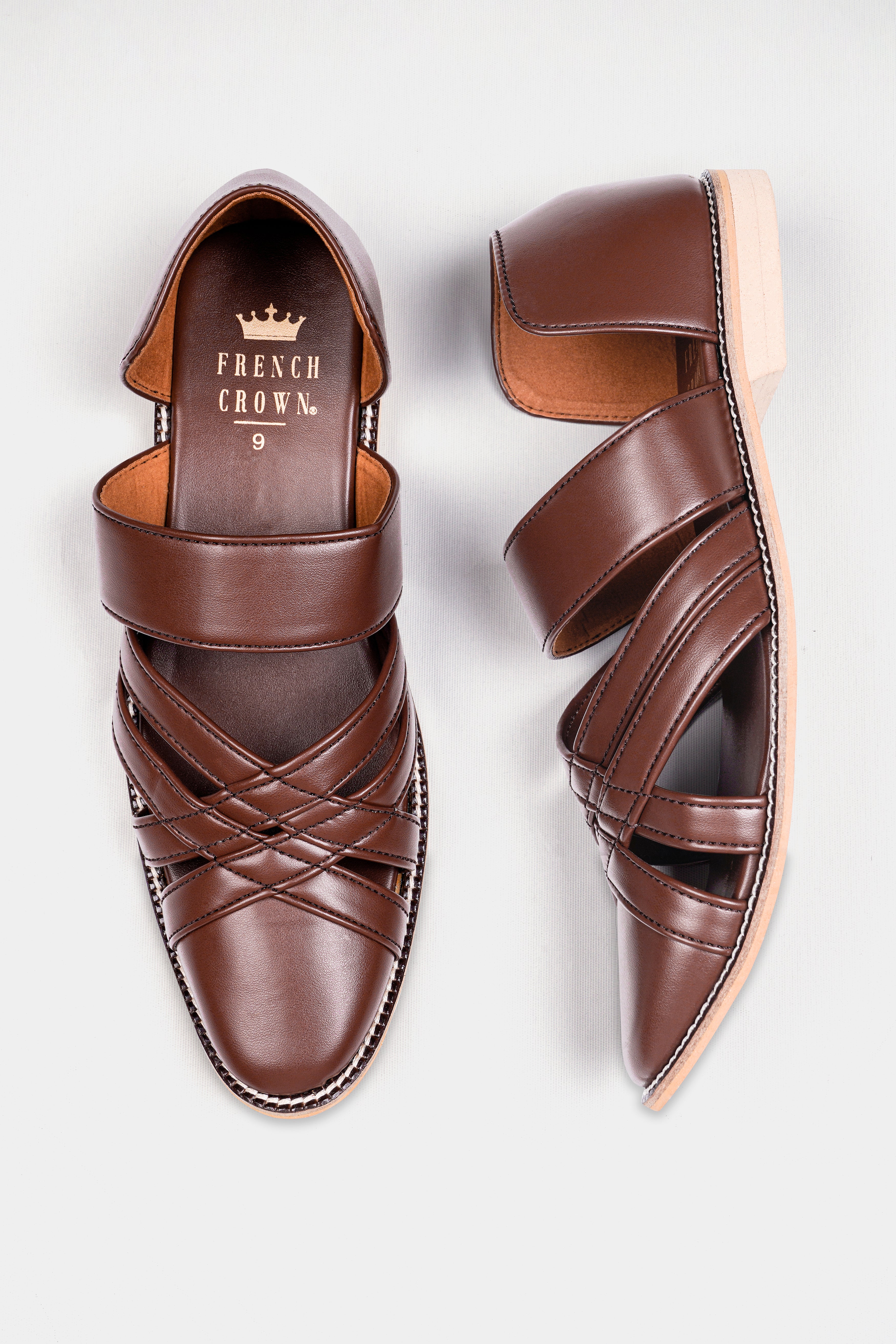 Brown Criss Cross Vegan Leather Hand Stitched Pathanis Sandal FT126-6, FT126-7, FT126-8, FT126-9, FT126-10, FT126-11