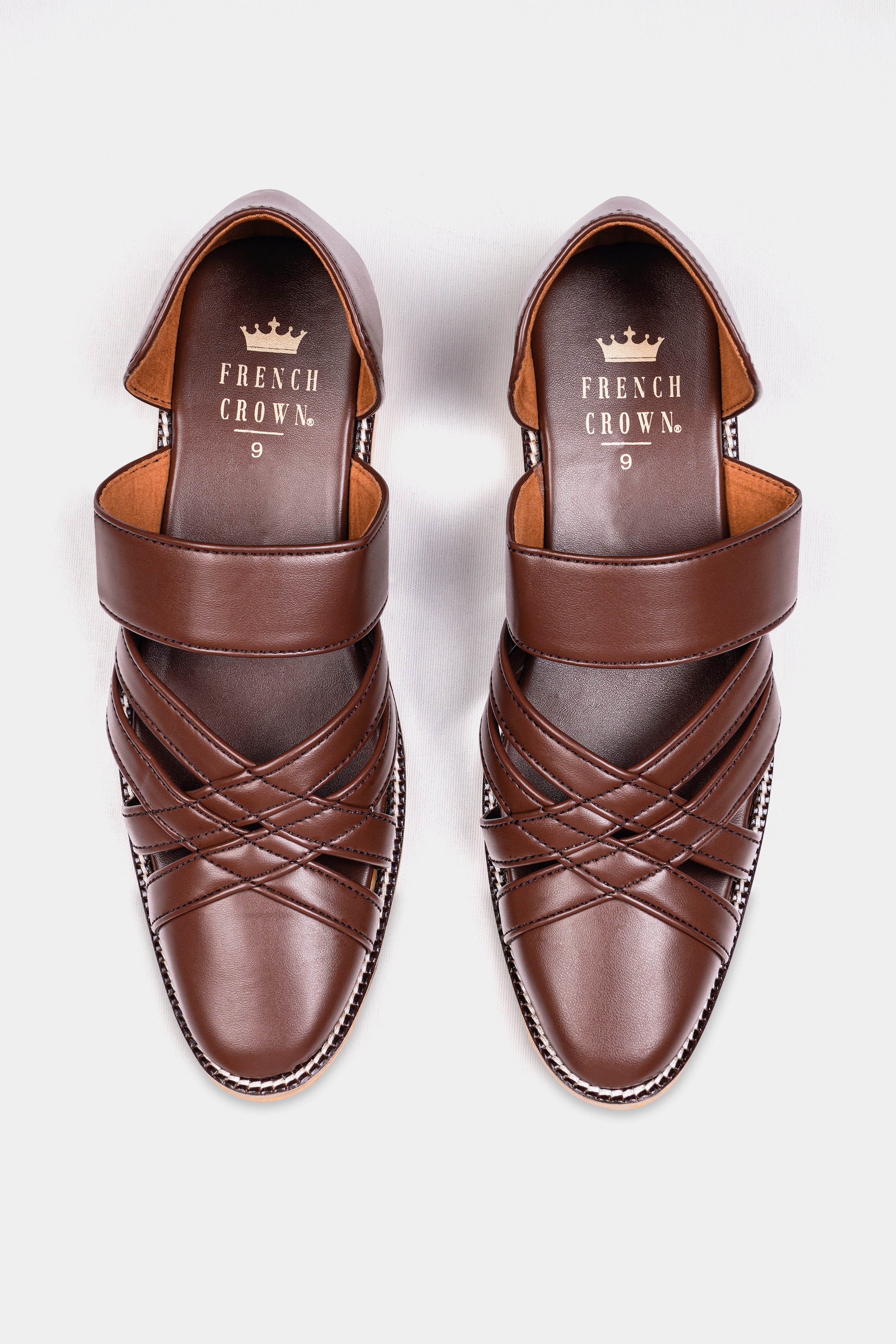 Brown Criss Cross Vegan Leather Hand Stitched Pathanis Sandal FT126-6, FT126-7, FT126-8, FT126-9, FT126-10, FT126-11