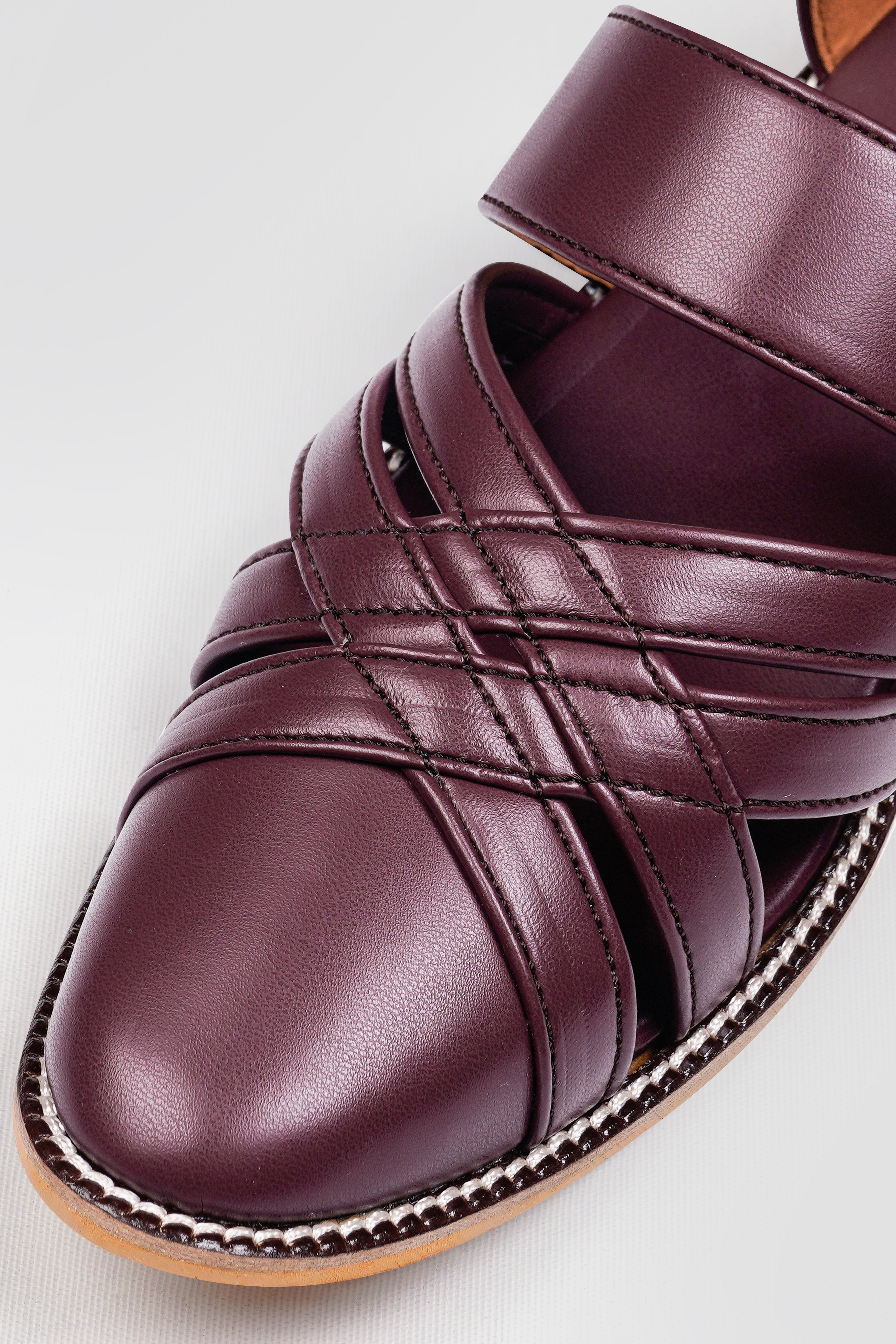 Wine Classic Criss Cross Vegan Leather Hand Stitched Pathanis Sandal FT128-6, FT128-7, FT128-8, FT128-9, FT128-10, FT128-11