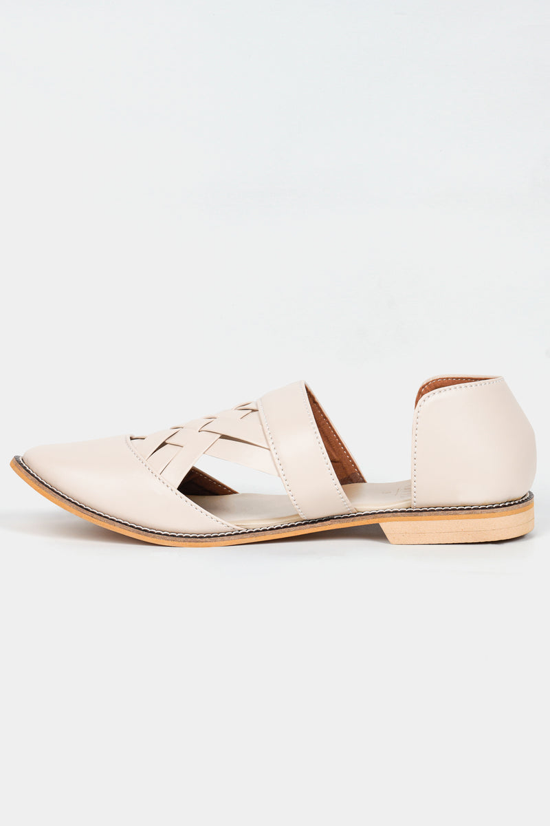 Cream Criss Cross Vegan Leather Hand Stitched Pathanis Sandal