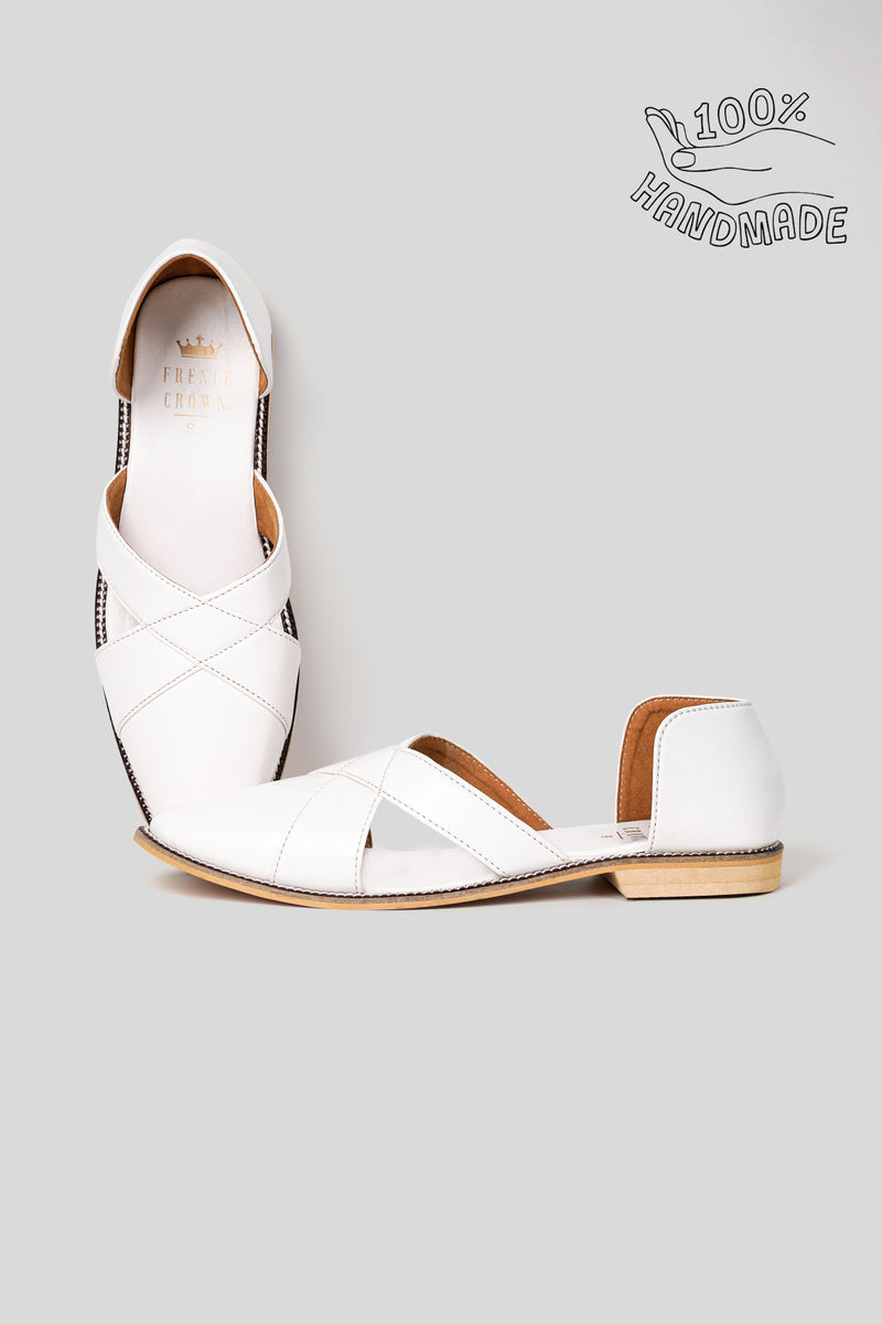 Bright White Classic Criss Cross Vegan Leather Hand Stitched Pathanis Sandal