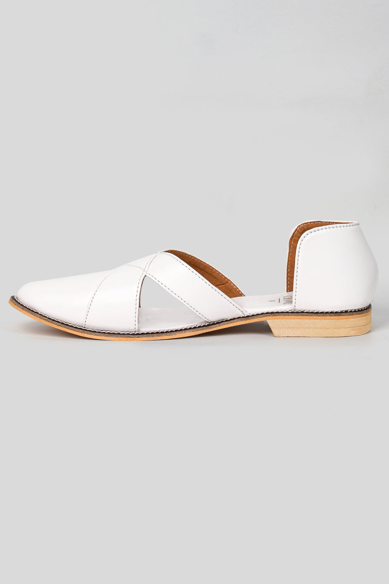 Bright White Classic Criss Cross Vegan Leather Hand Stitched Pathanis Sandal