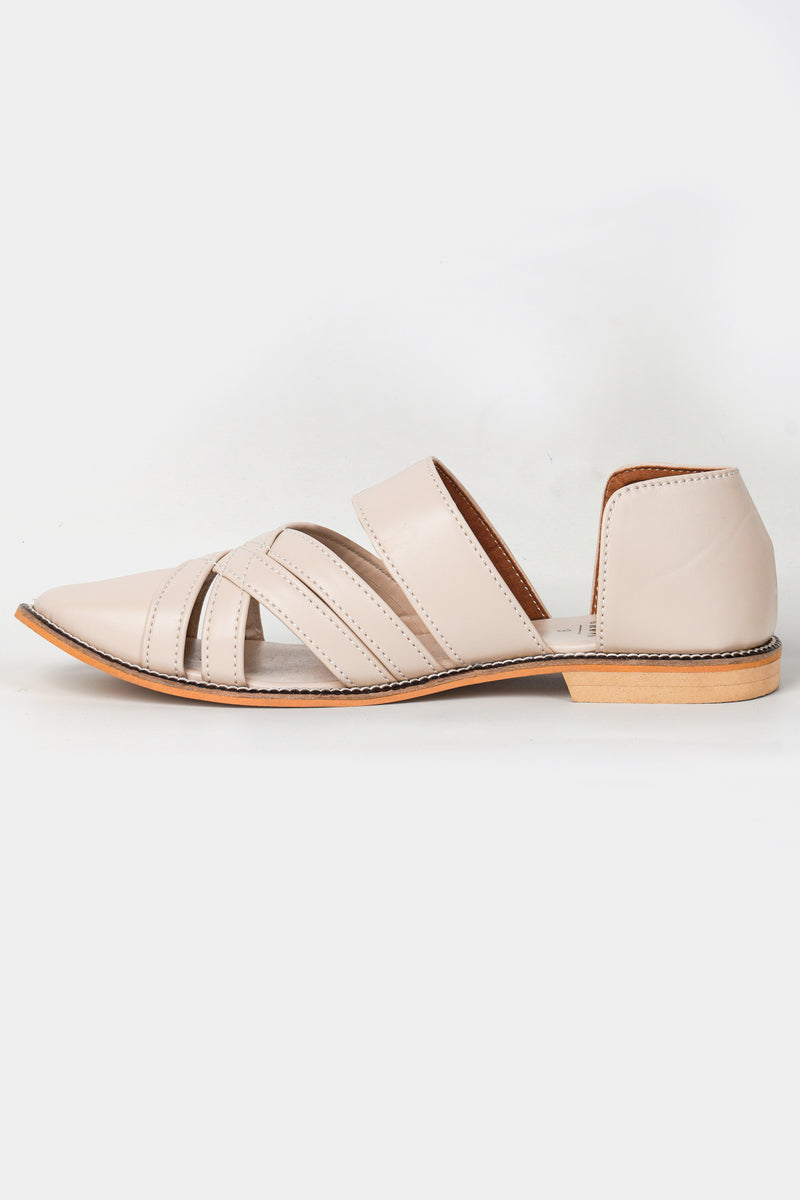 Beige Classic Criss Cross Vegan Leather Hand Stitched Pathanis Sandal