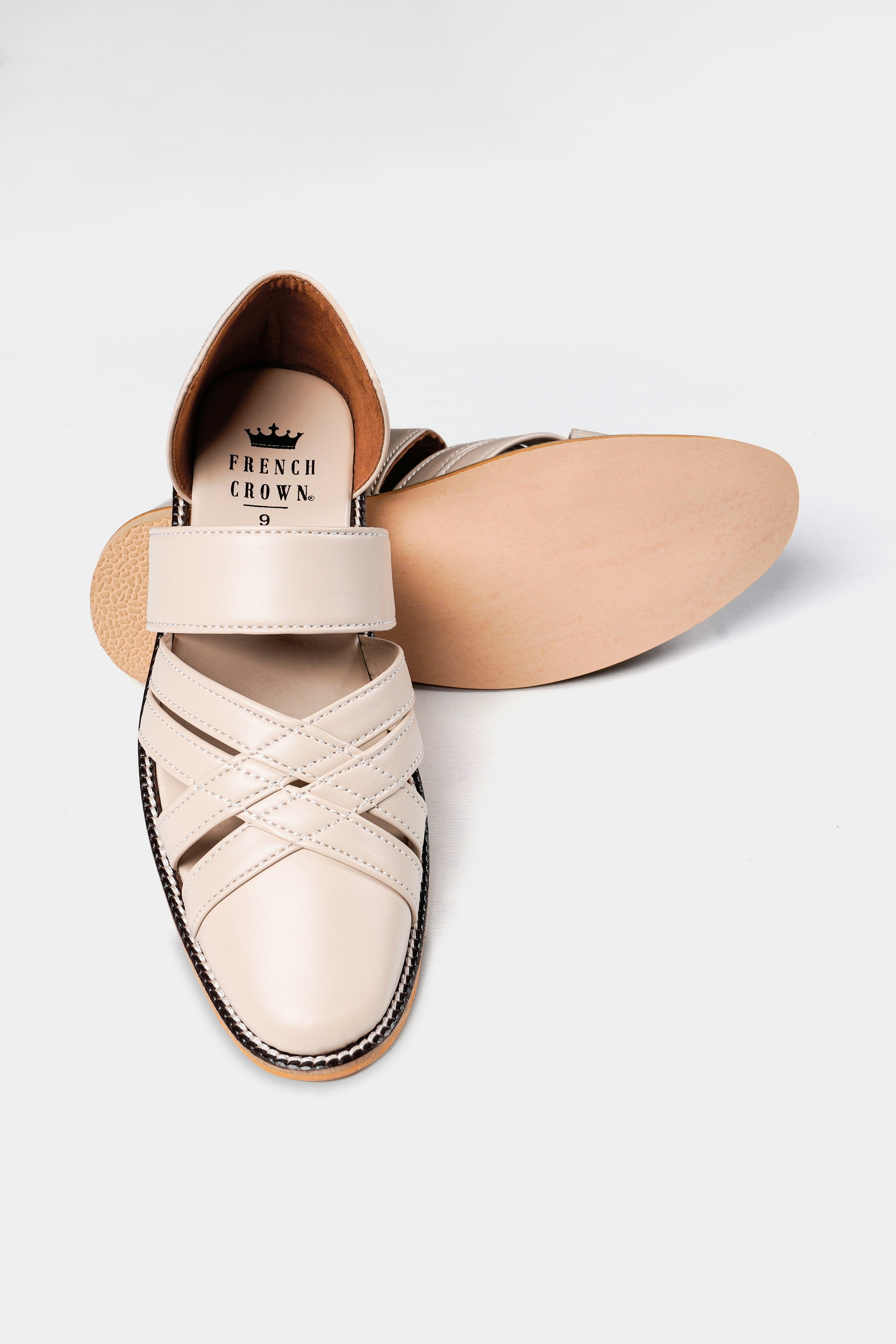 Beige Classic Criss Cross Vegan Leather Hand Stitched Pathanis Sandal FT135-6, FT135-7, FT135-8, FT135-9, FT135-10, FT135-11