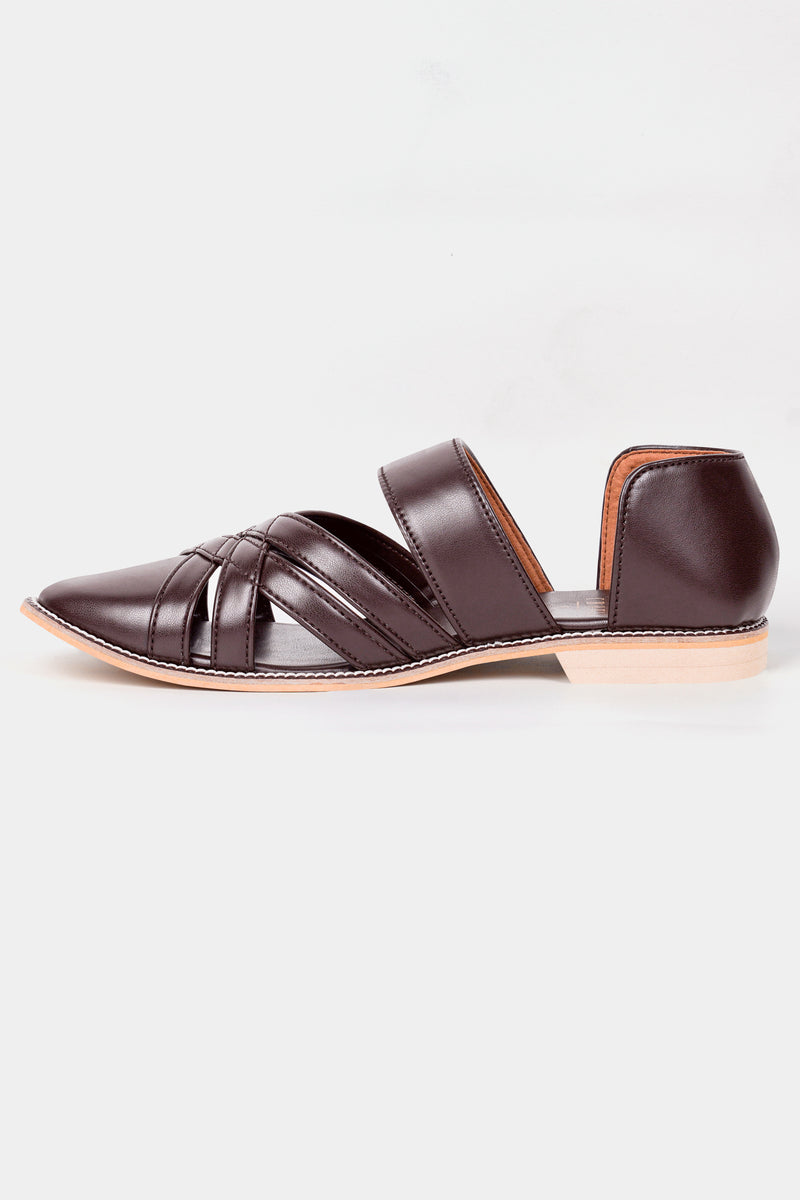 Dark Brown Criss Cross Vegan Leather Hand Stitched Pathanis Sandal