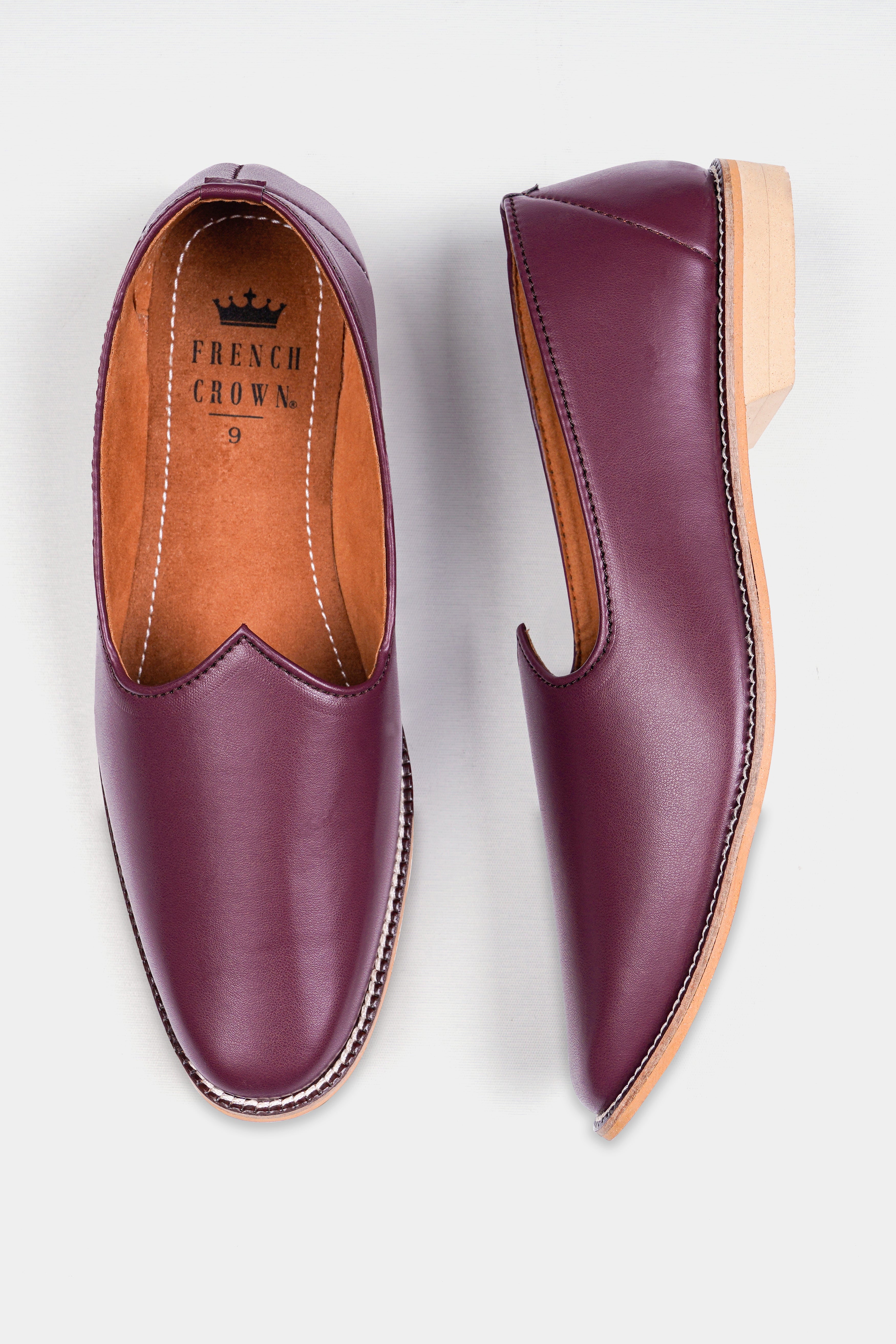 Wine Vegan Leather Hand Stitched Jutis FT140-6, FT140-7, FT140-8, FT140-9, FT140-10, FT140-11