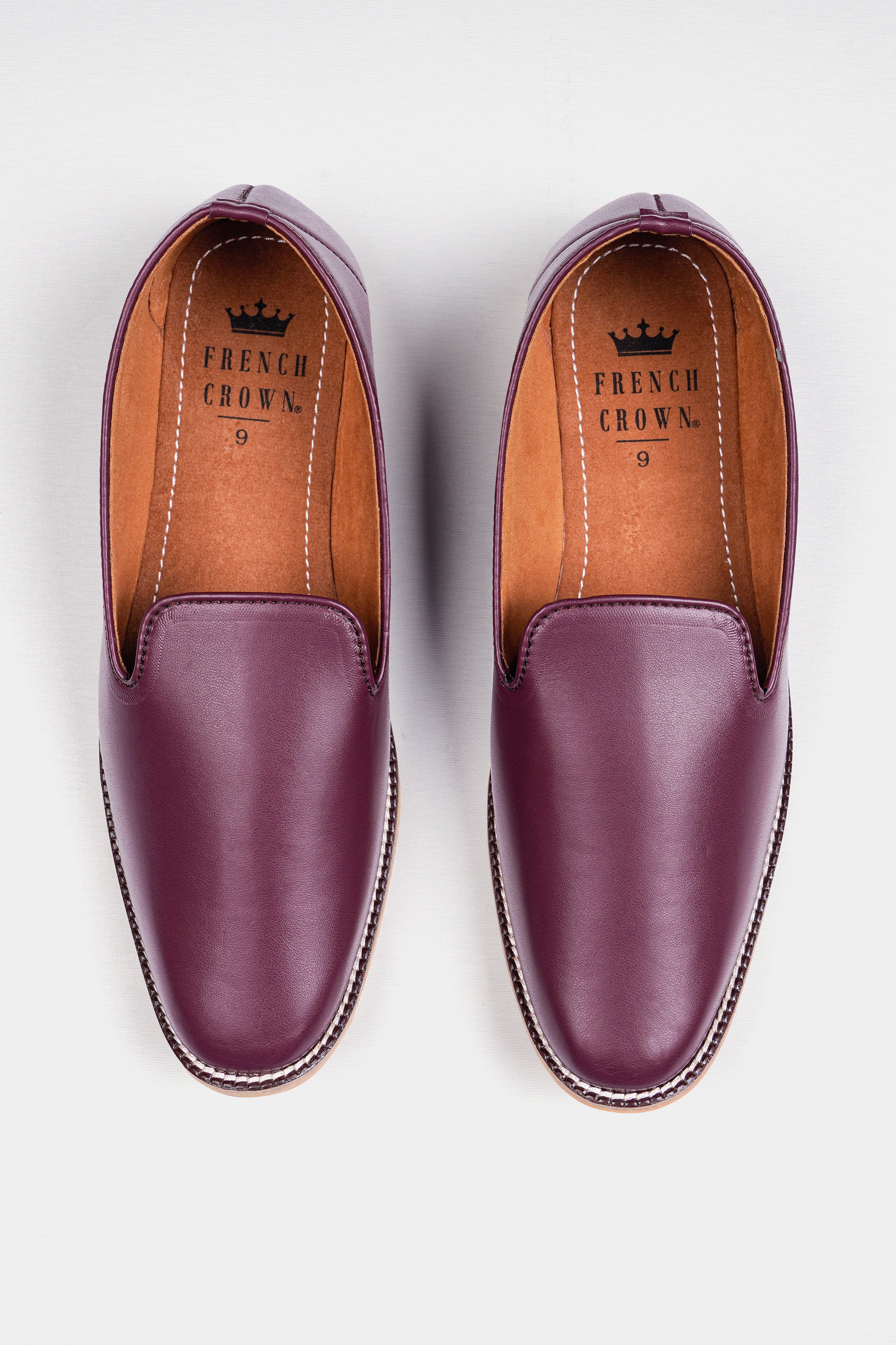 Wine Vegan Leather Hand Stitched Mojri Slip-On Shoes FT141-6, FT141-7, FT141-8, FT141-9, FT141-10, FT141-11