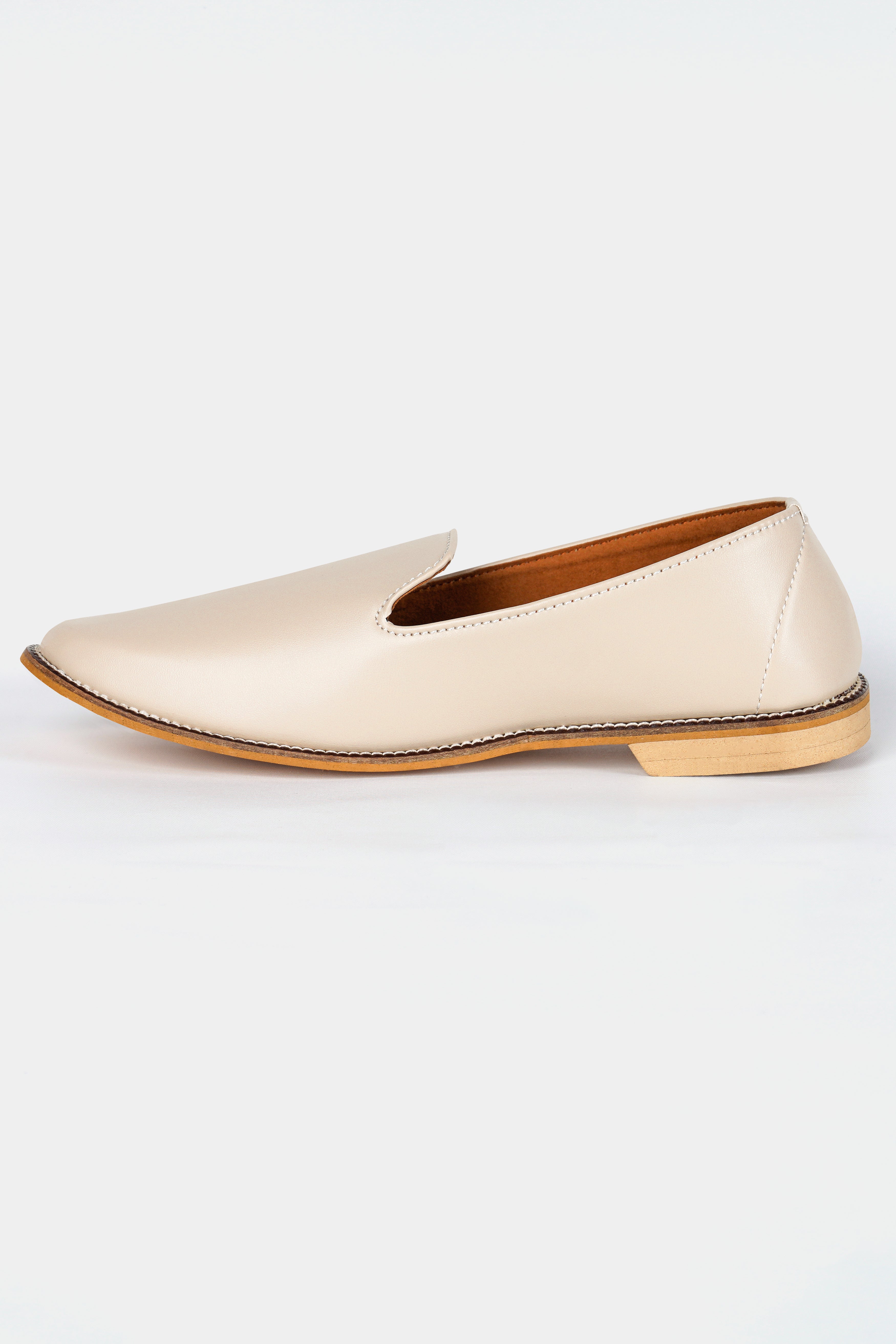 Cream Vegan Leather Hand Stitched Mojri Slip-On Shoes FT142-6, FT142-7, FT142-8, FT142-9, FT142-10, FT142-11