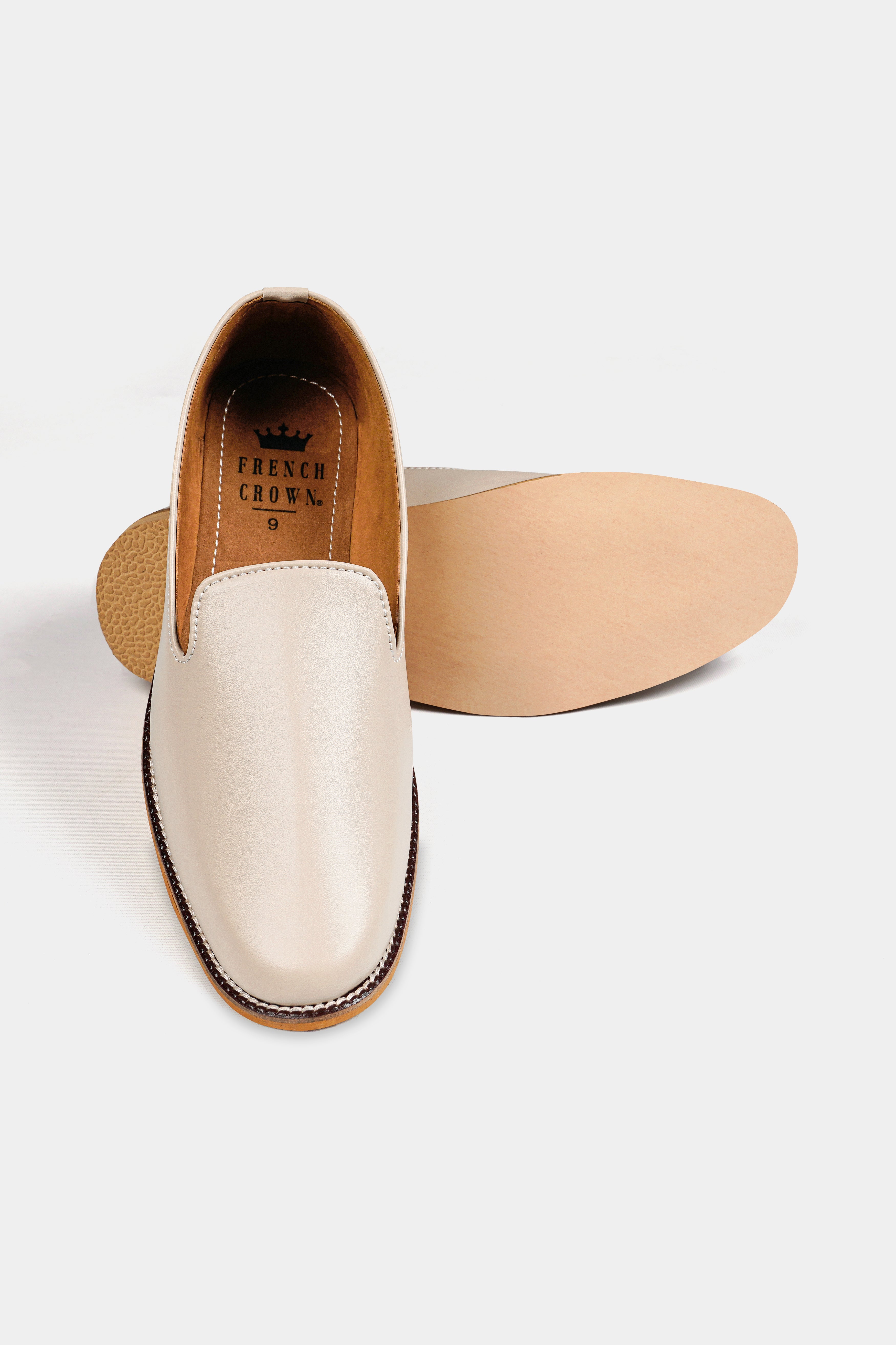 Cream Vegan Leather Hand Stitched Mojri Slip-On Shoes FT142-6, FT142-7, FT142-8, FT142-9, FT142-10, FT142-11