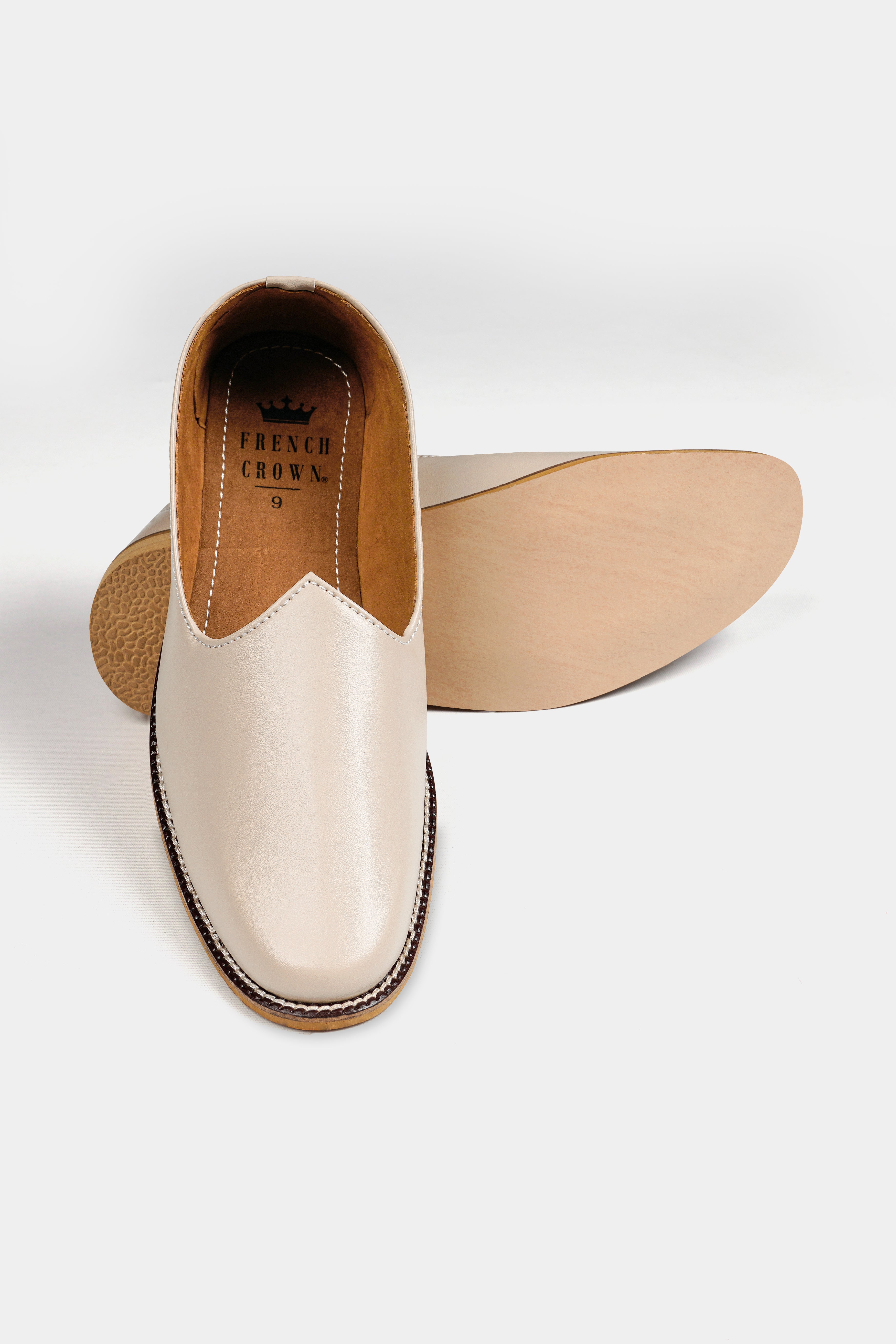 Cream Vegan Leather Hand Stitched Jutis FT143-6, FT143-7, FT143-8, FT143-9, FT143-10, FT143-11