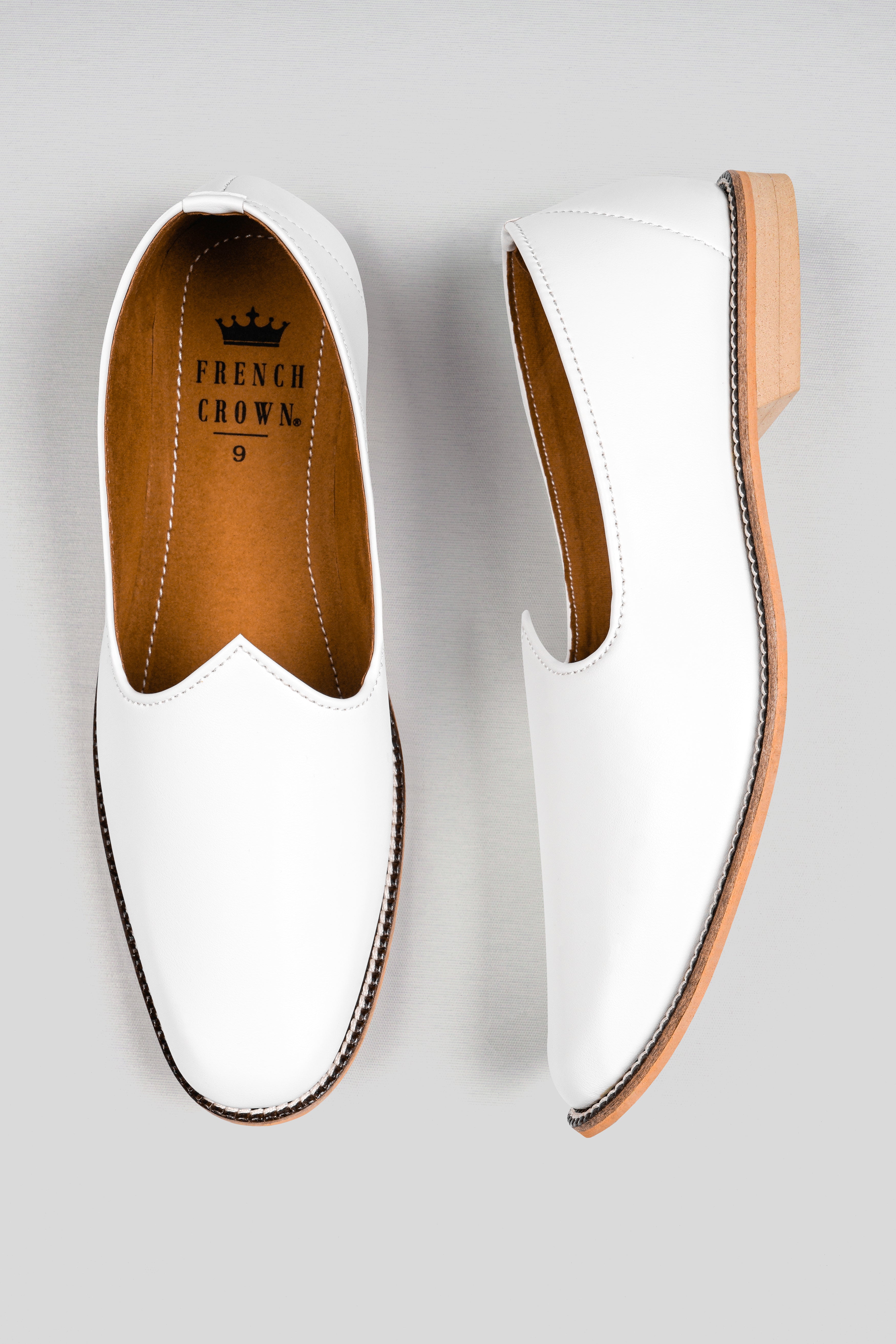 Bright White Vegan Leather Hand Stitched Jutis FT145-6, FT145-7, FT145-8, FT145-9, FT145-10, FT145-11