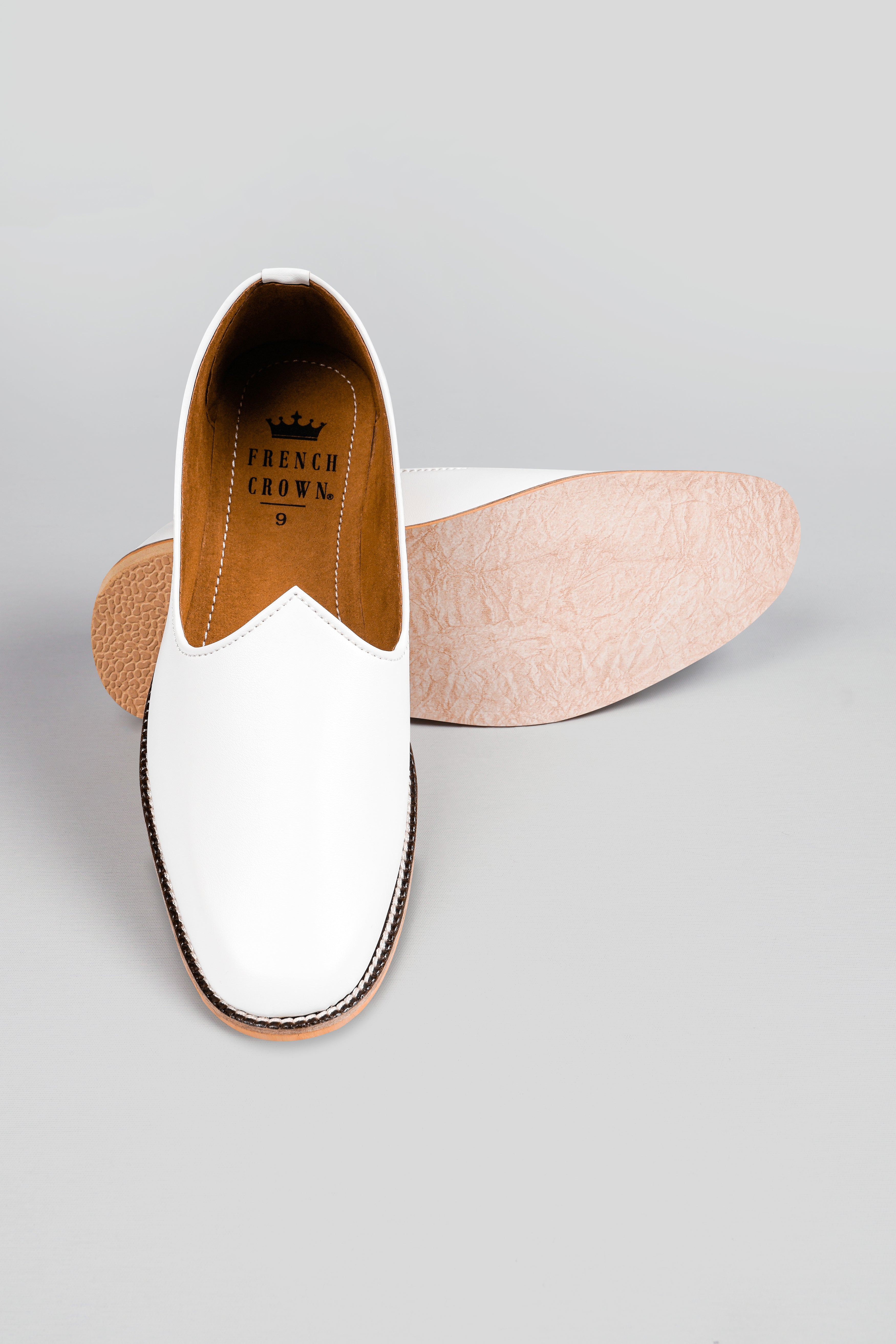 Bright White Vegan Leather Hand Stitched Jutis FT145-6, FT145-7, FT145-8, FT145-9, FT145-10, FT145-11